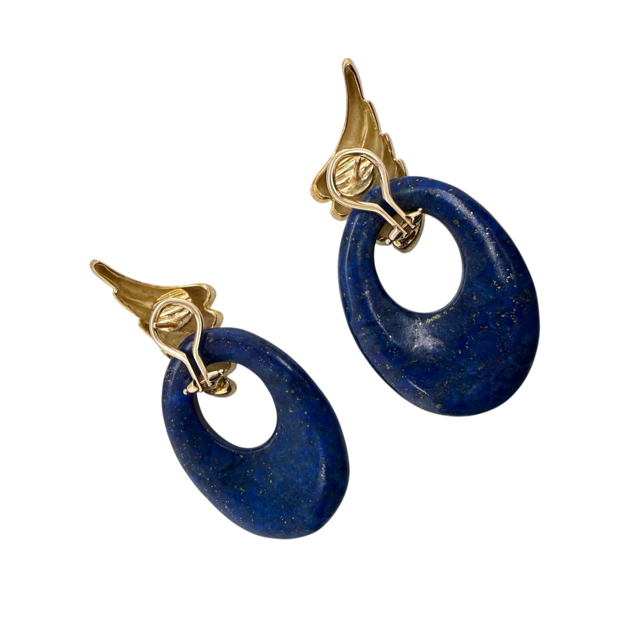 Grandes boucles d'oreilles uniques en Lapis, or jaune 14K en vente 1