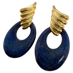 Einzigartige große Lapis-Ohrringe 14K Gelbgold
