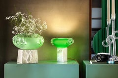 Vibrant Green Glass Centerpiece Lamp in Organic White Marble Base by Aina Kari