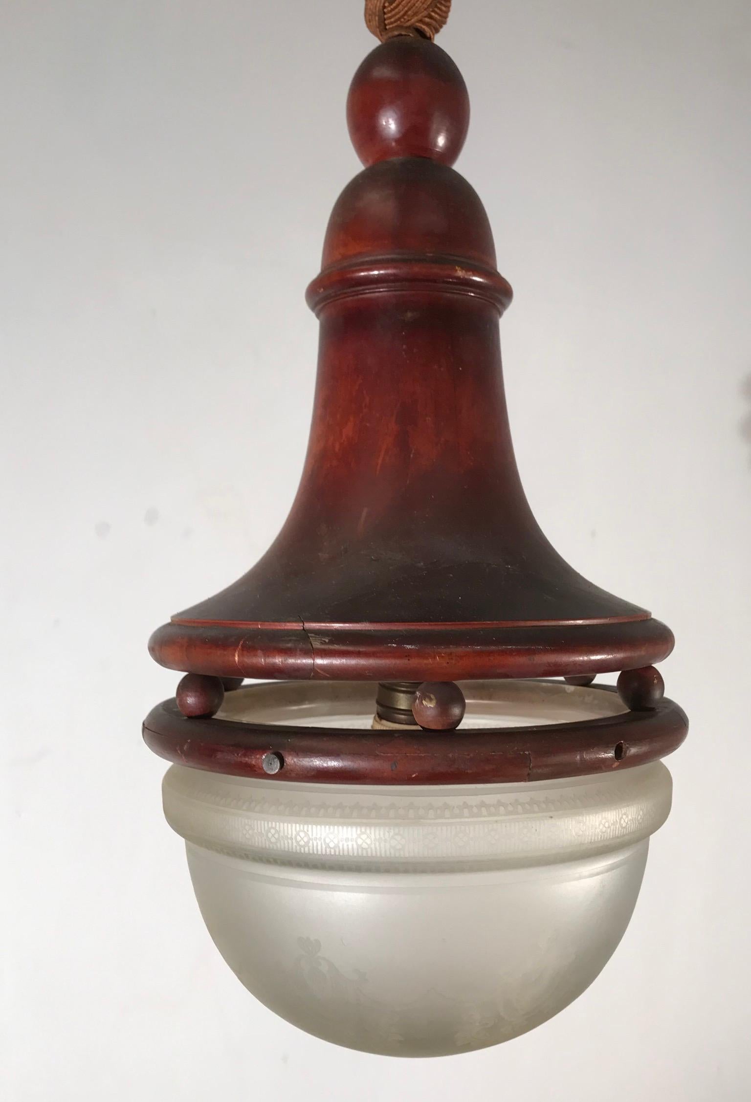 Unique Late 19th Century Bentwood & Glass Thonet Style Pendant Light / Fixture 3