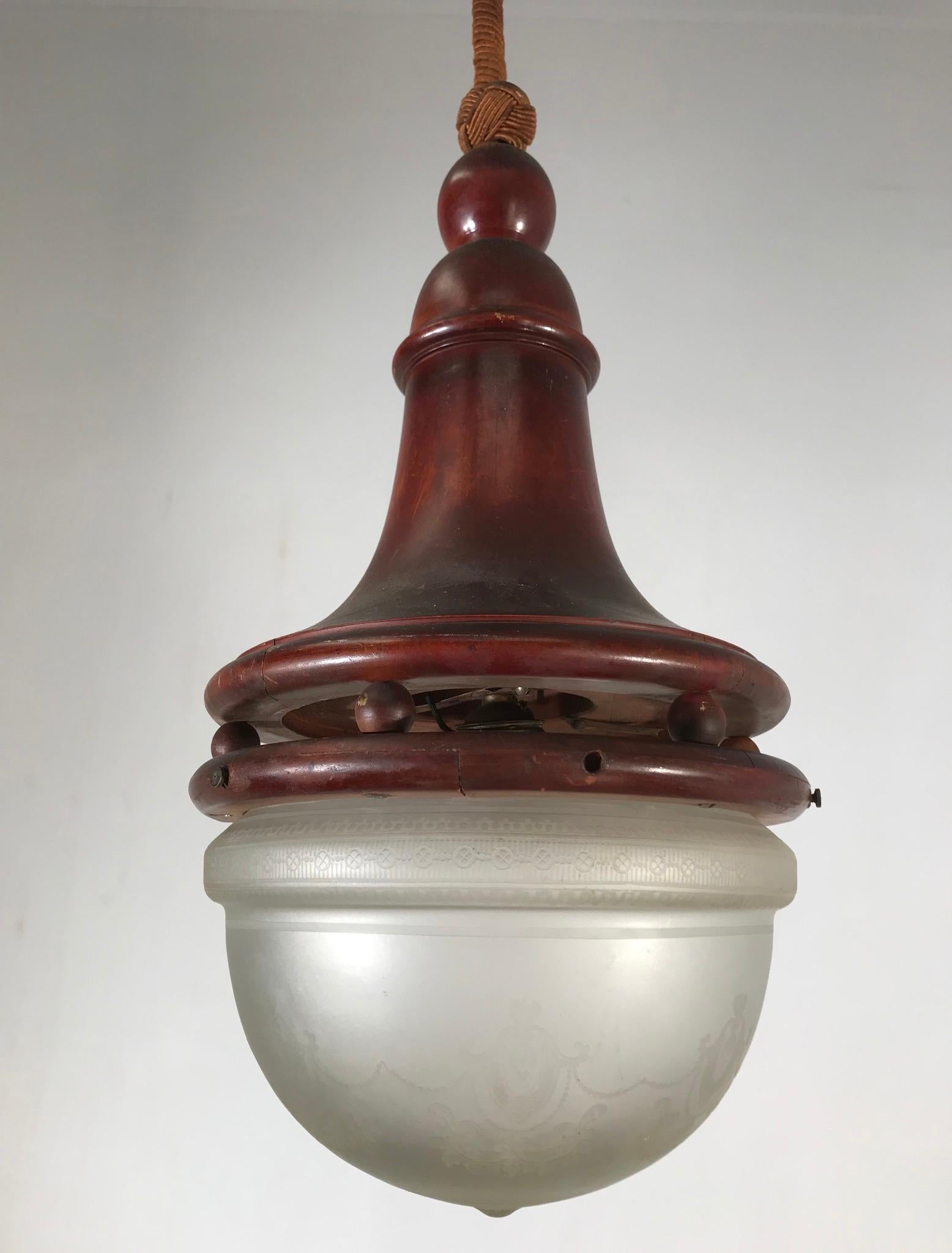 Unique Late 19th Century Bentwood & Glass Thonet Style Pendant Light / Fixture 6