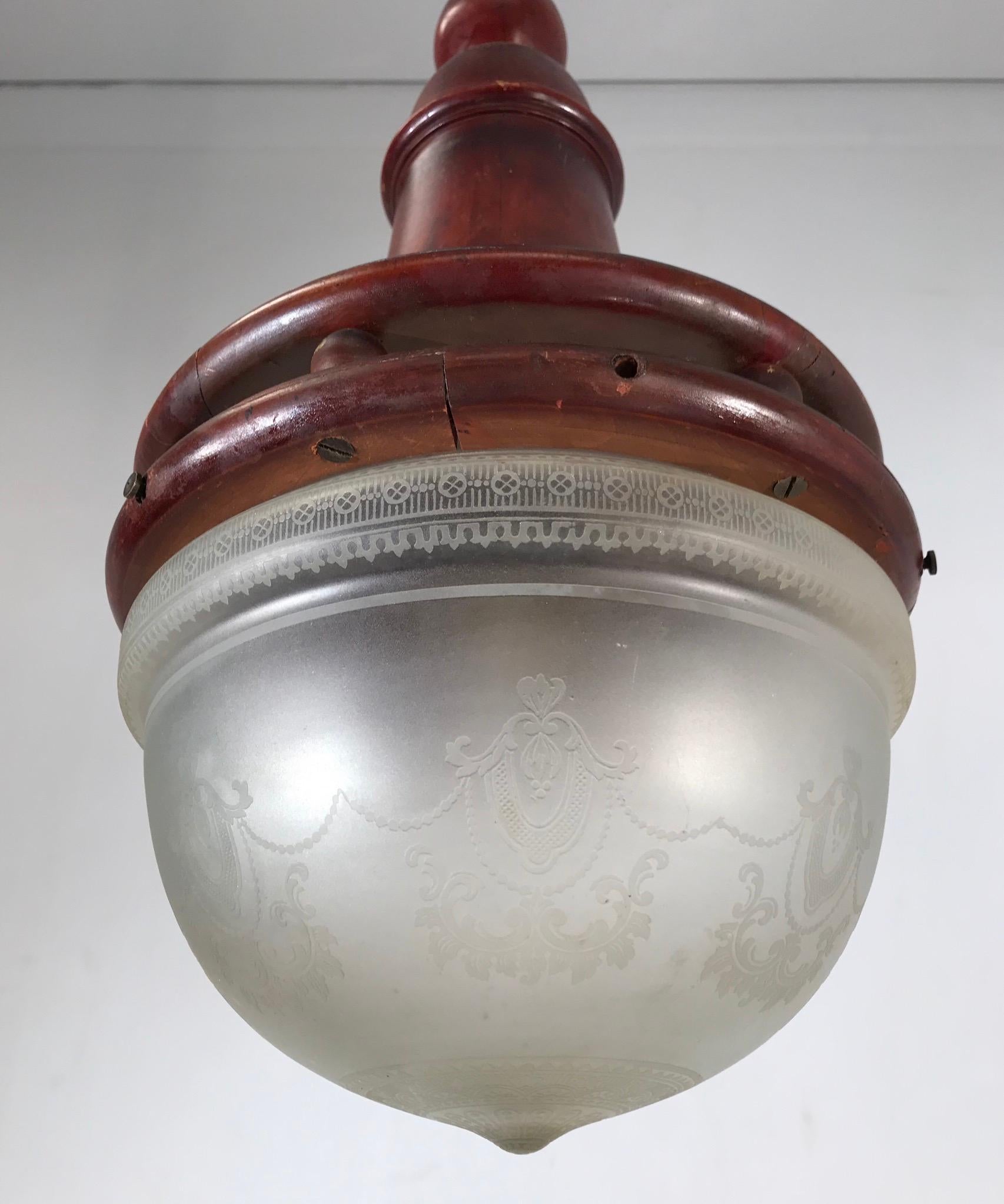 Unique Late 19th Century Bentwood & Glass Thonet Style Pendant Light / Fixture 8