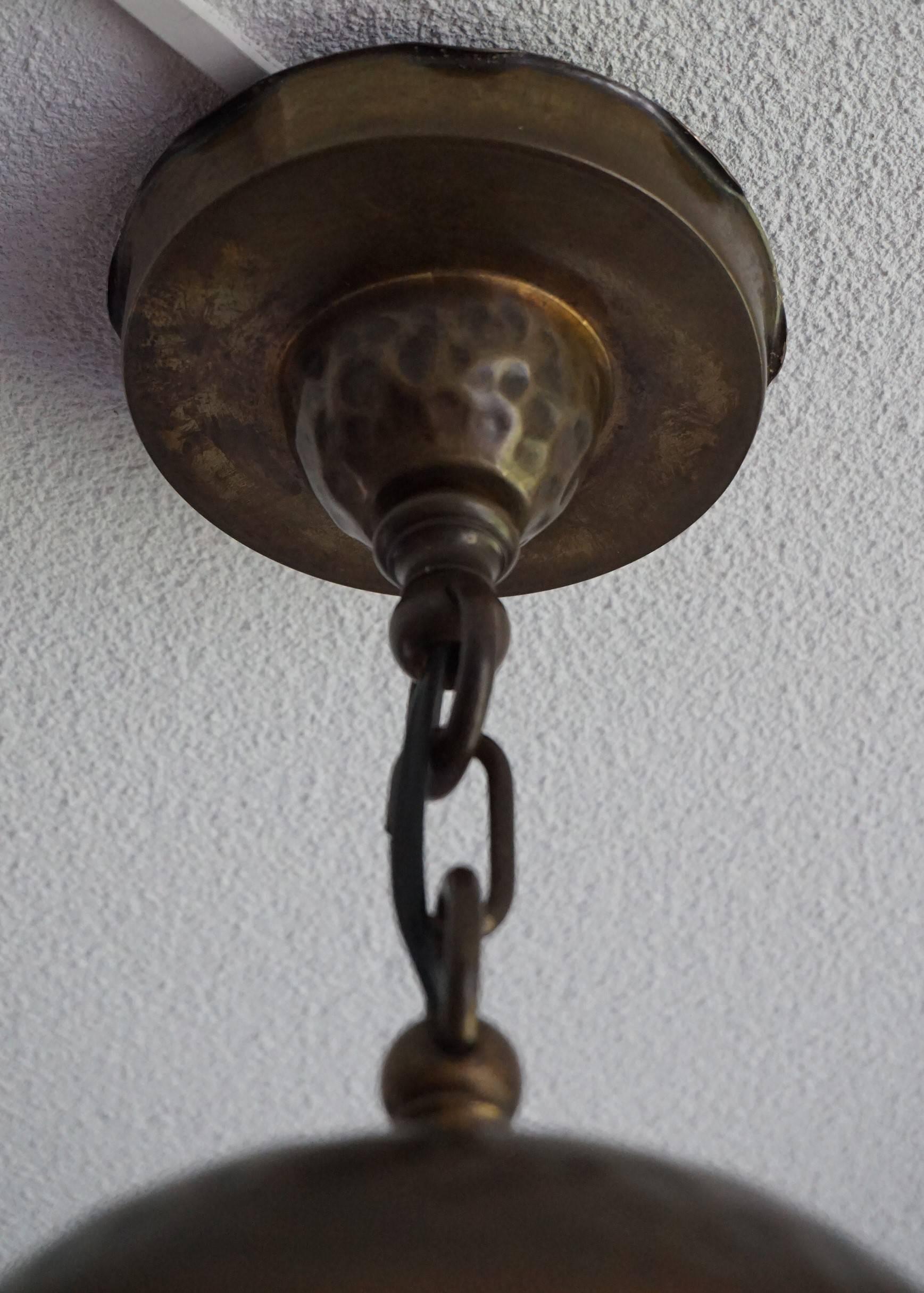 Unique Late 19th Century Brass and Glass Arts & Crafts Pendant / Light Fixture 1