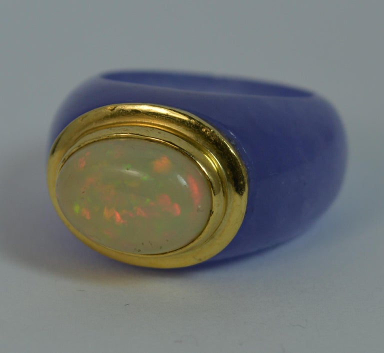 Unique Lavender Jade Opal and 14 Carat Gold Ring For Sale at 1stdibs
