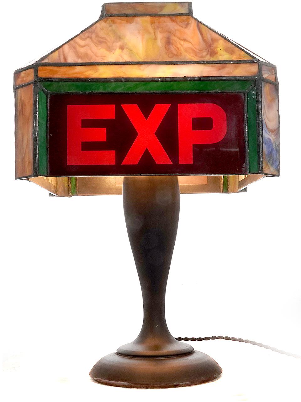 Industrial Unique Leaded Glass Ticket Counter Railroad Lamp For Sale