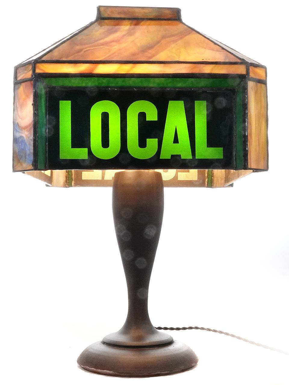 American Unique Leaded Glass Ticket Counter Railroad Lamp For Sale