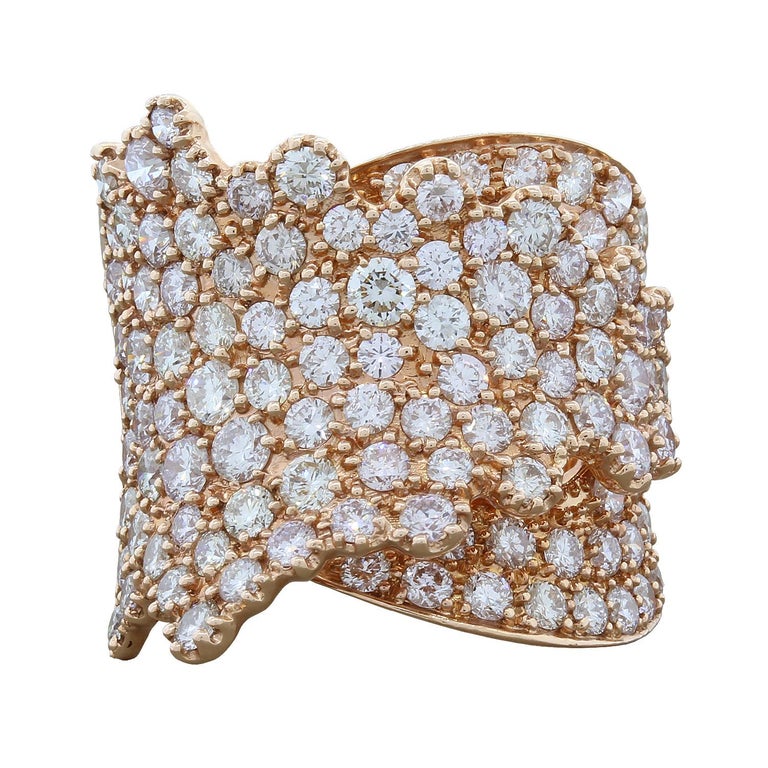 Unique Leaf Diamond Gold Band Ring For Sale at 1stDibs