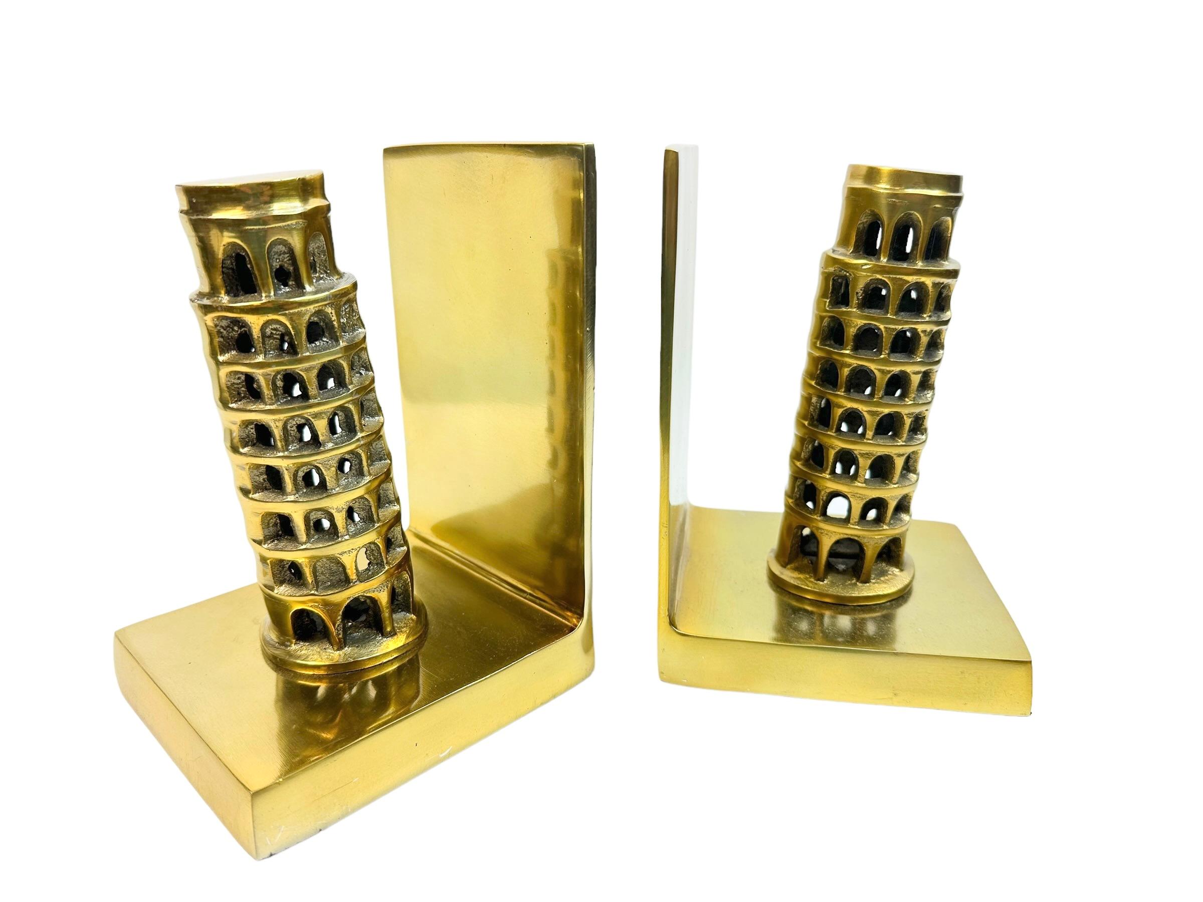 Channeling old world glamor into your home decor, this set of two brass finish bookends is both a useful and decorative addition to your home office, library, study or lounge. Found at an estate sale in Bologna Italy. 