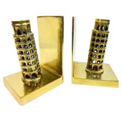 Vintage Unique Leaning Tower of Pisa Pair of Bookends, Modernist Italy 1980s