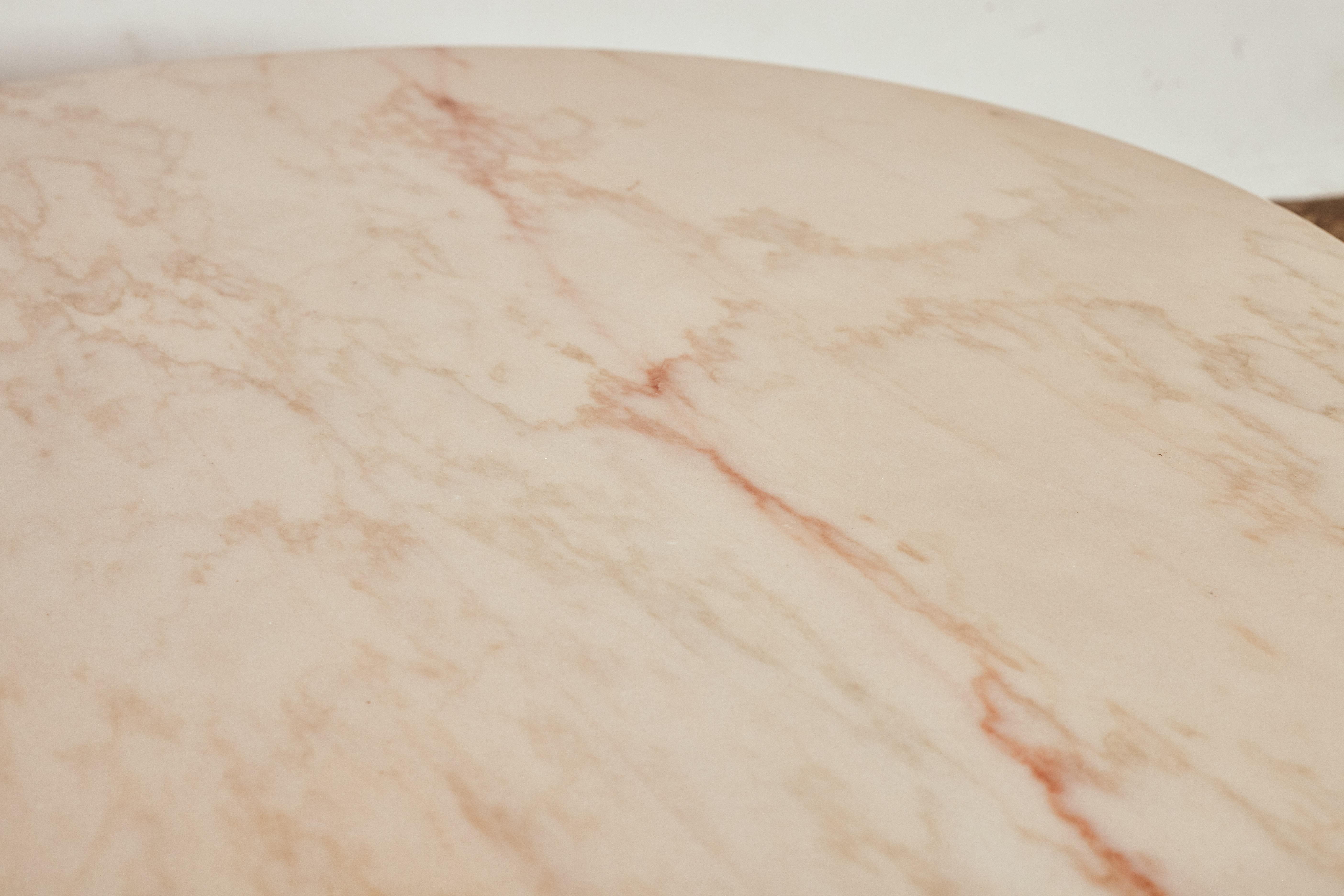 Unique Leather and Pink Marble Round Dining Table by Marzio Cecchi, Italy, 1970s 4