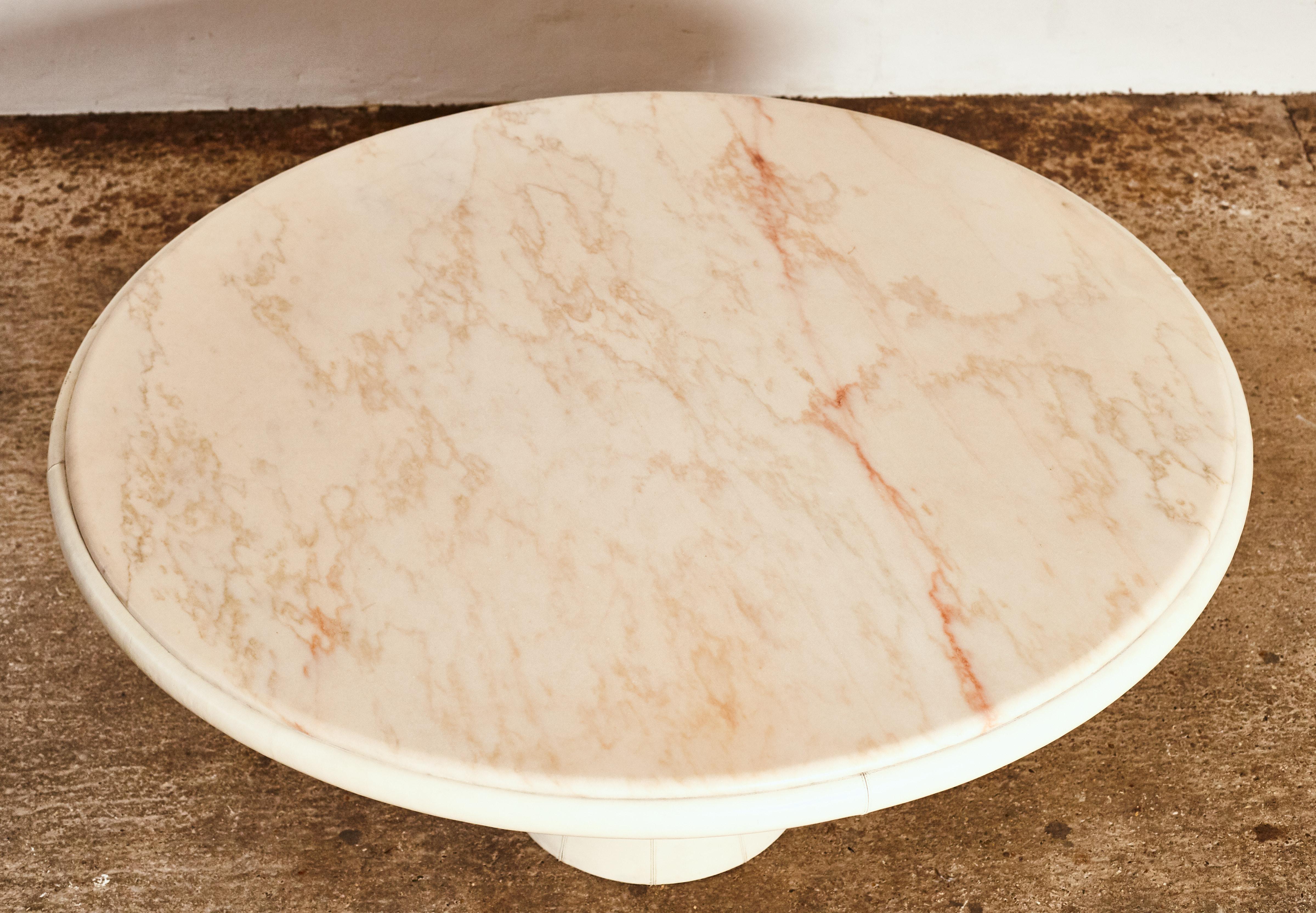 Unique Leather and Pink Marble Round Dining Table by Marzio Cecchi, Italy, 1970s 6