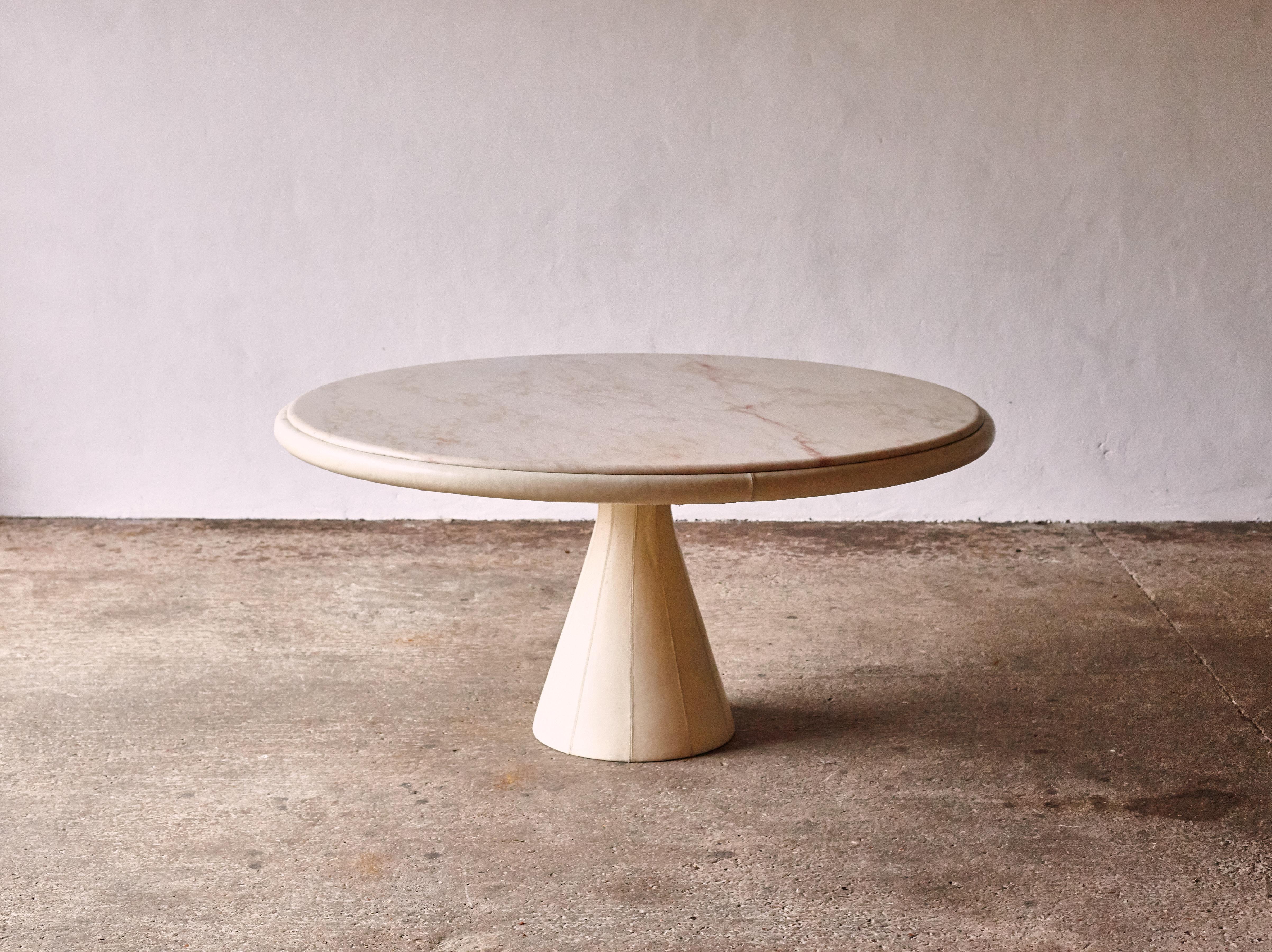 Mid-Century Modern Unique Leather and Pink Marble Round Dining Table by Marzio Cecchi, Italy, 1970s