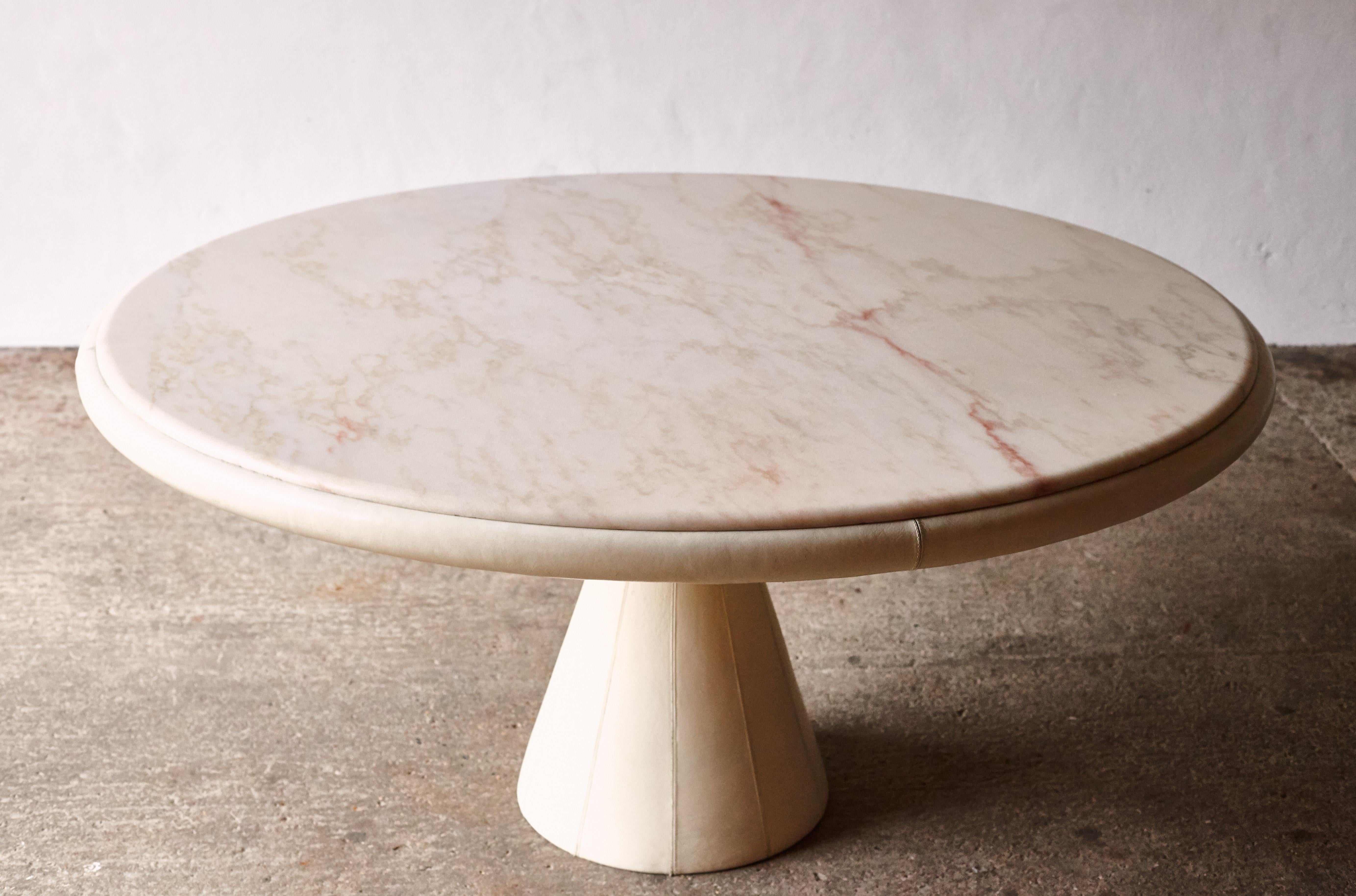 Italian Unique Leather and Pink Marble Round Dining Table by Marzio Cecchi, Italy, 1970s