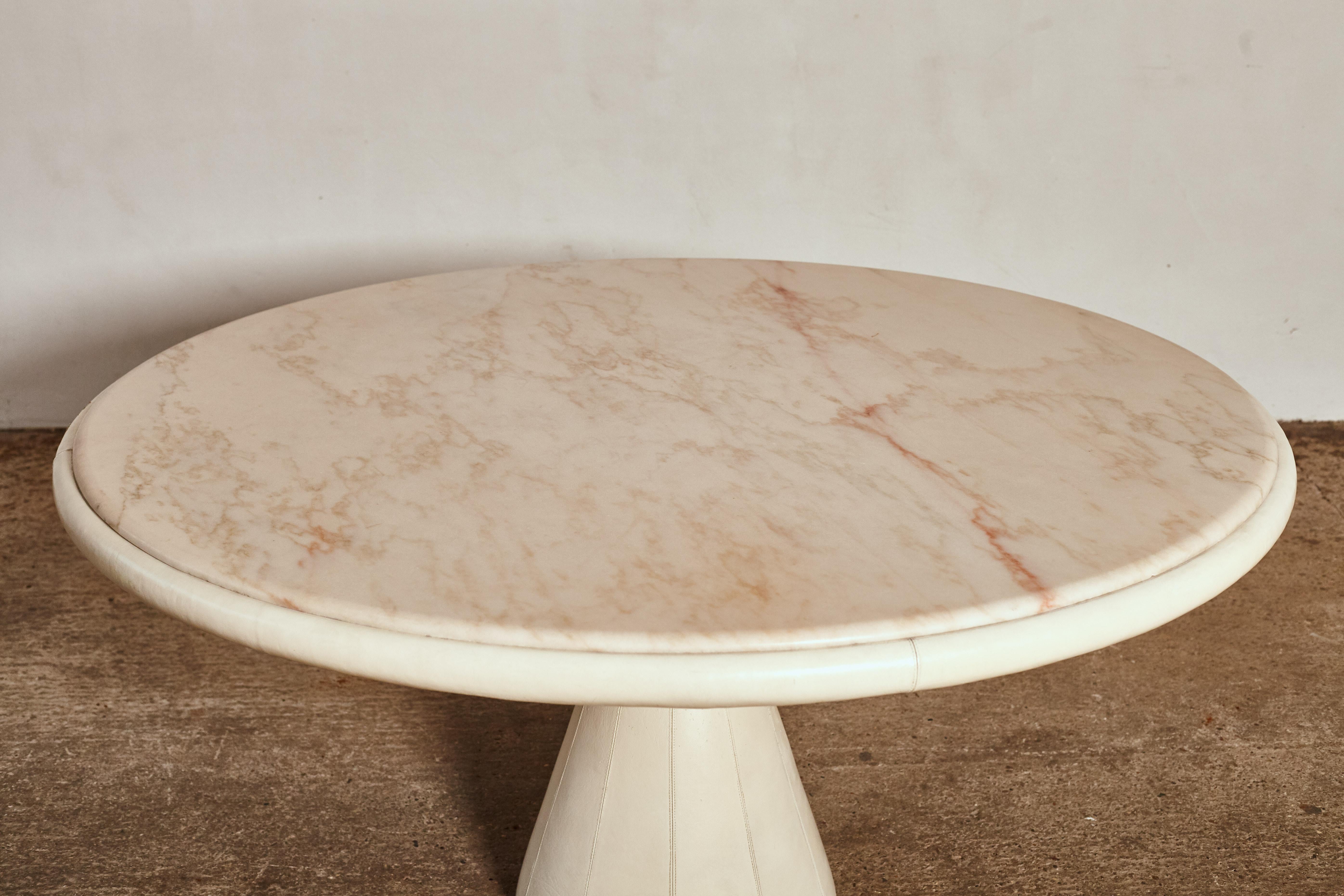 Unique Leather and Pink Marble Round Dining Table by Marzio Cecchi, Italy, 1970s In Good Condition In London, GB
