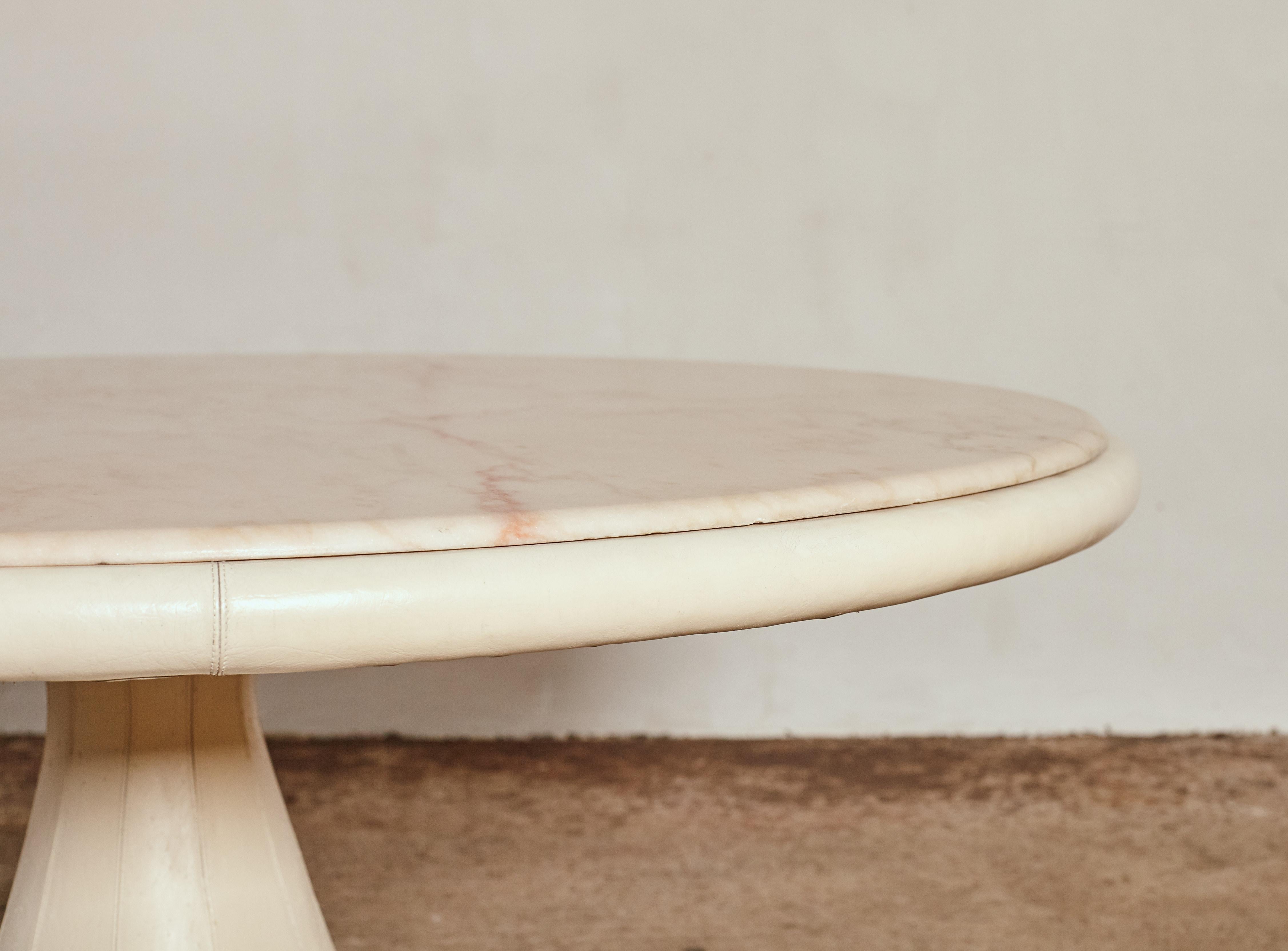 Unique Leather and Pink Marble Round Dining Table by Marzio Cecchi, Italy, 1970s 1