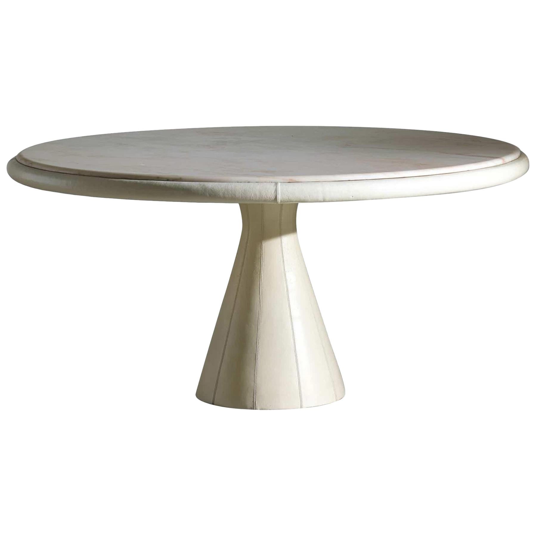 Unique Leather and Pink Marble Round Dining Table by Marzio Cecchi, Italy, 1970s