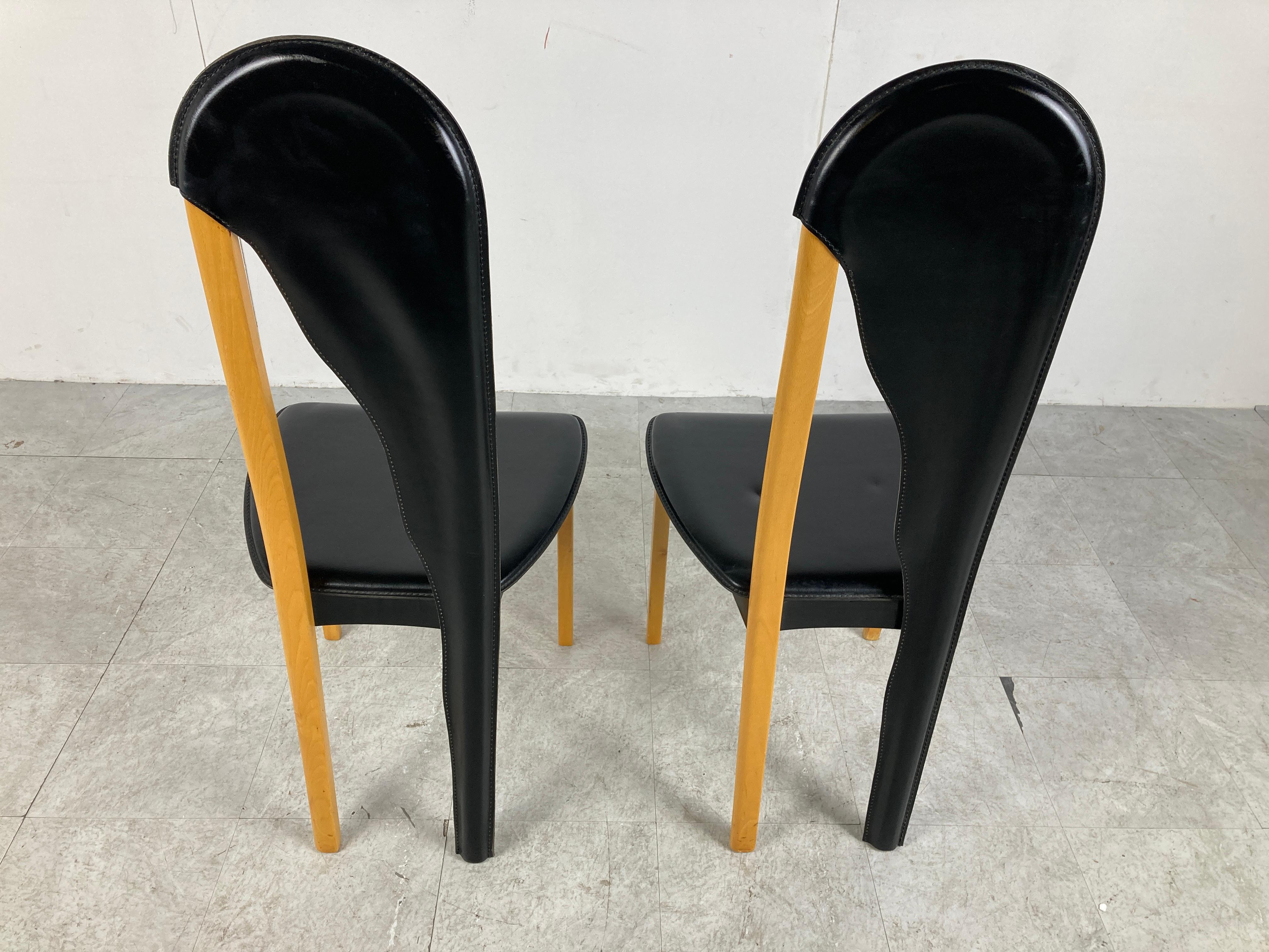Unique Leather and Wooden Dining Chairs, 1980s 4