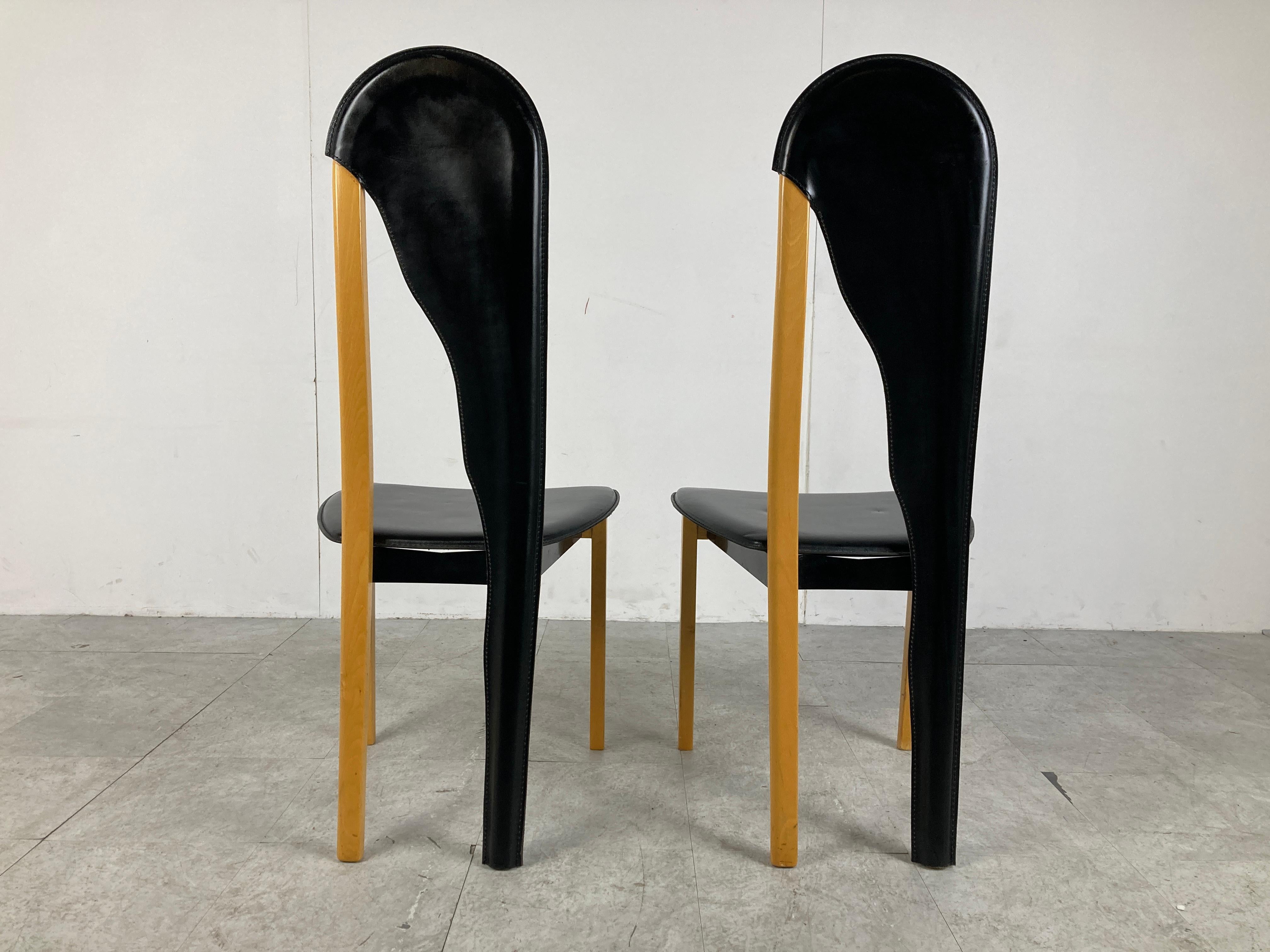 Unique Leather and Wooden Dining Chairs, 1980s 5