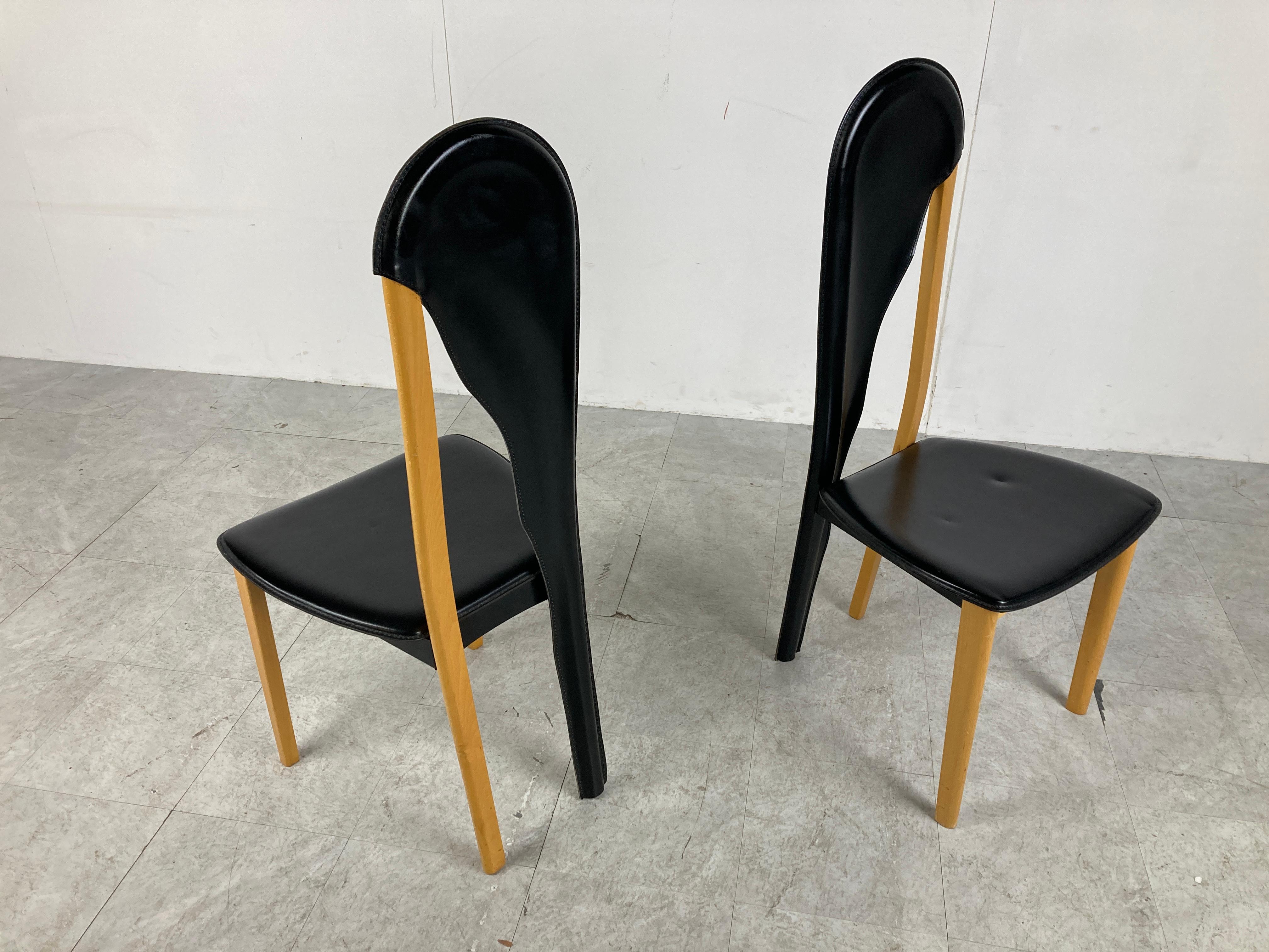 Unique Leather and Wooden Dining Chairs, 1980s 6