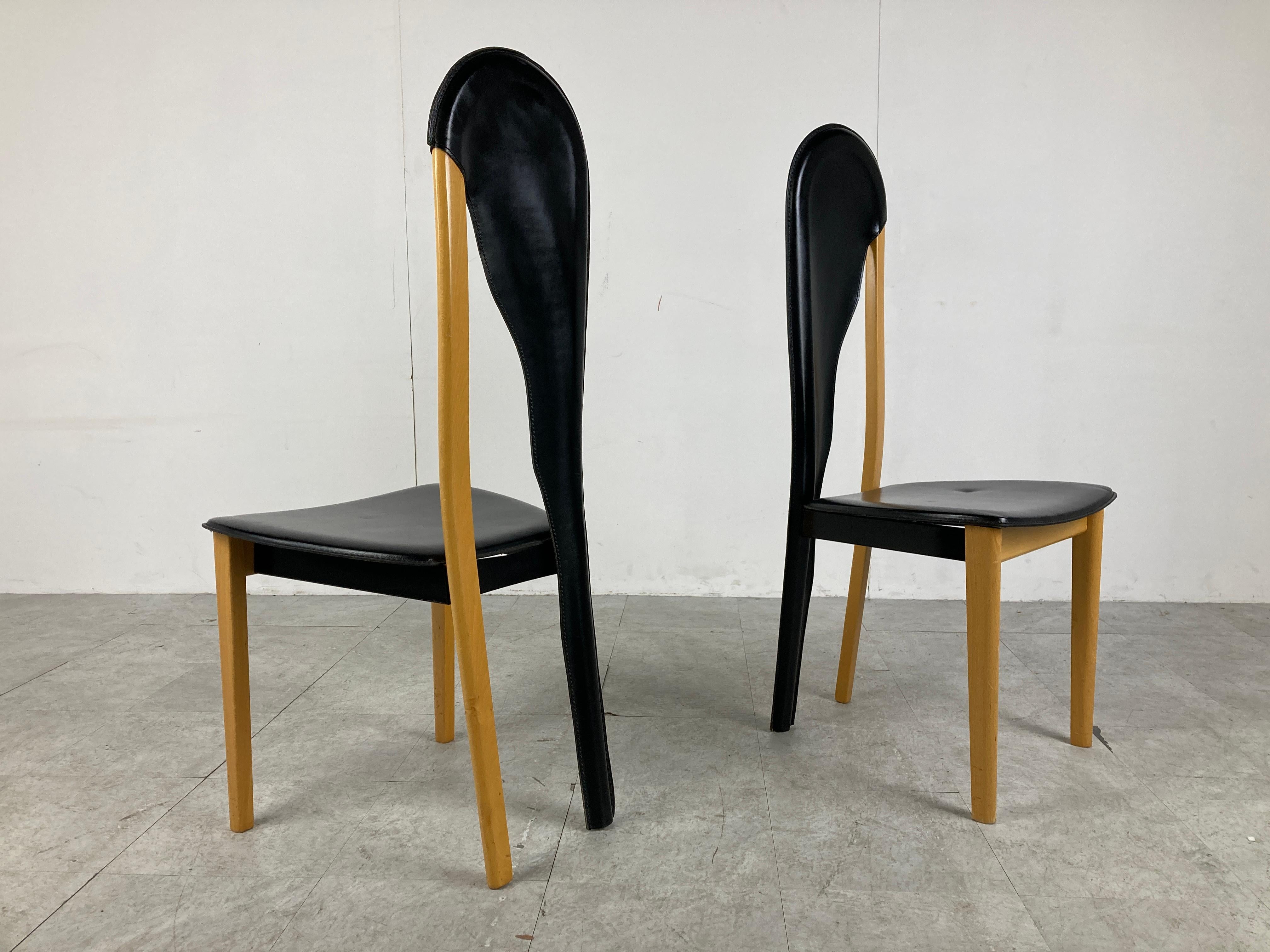 Unique Leather and Wooden Dining Chairs, 1980s 7