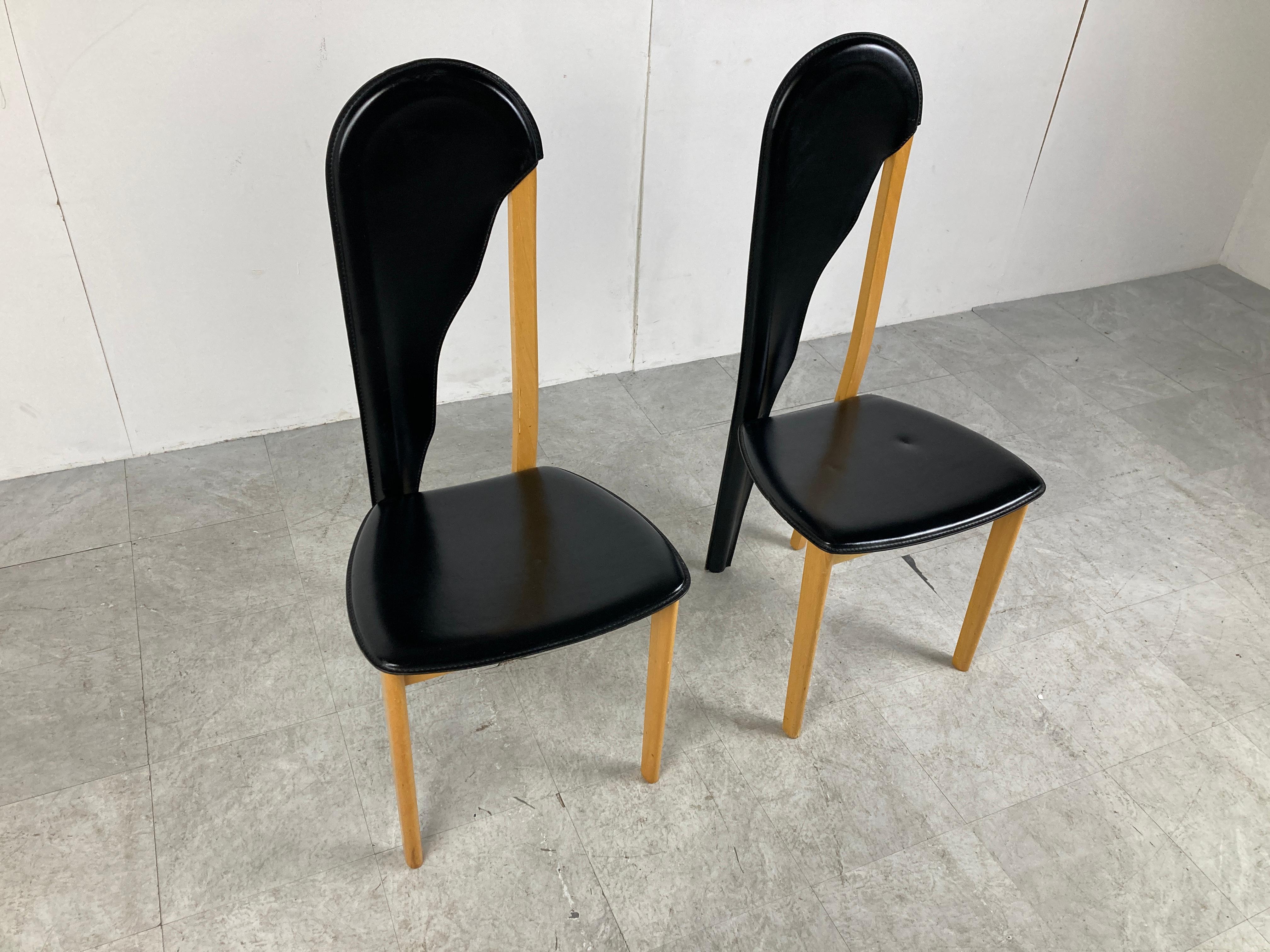Unique Leather and Wooden Dining Chairs, 1980s In Good Condition In HEVERLEE, BE