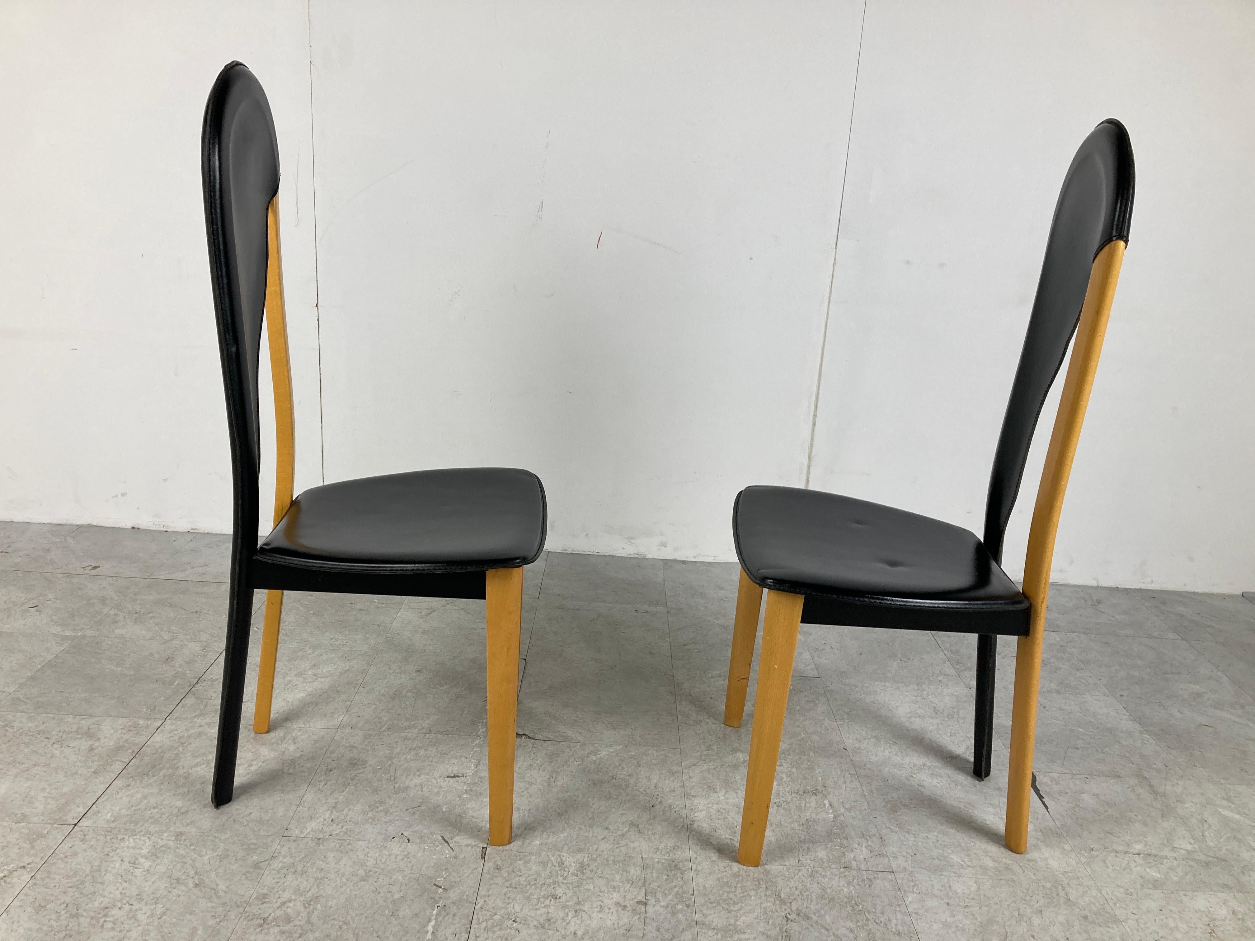 Unique Leather and Wooden Dining Chairs, 1980s 1