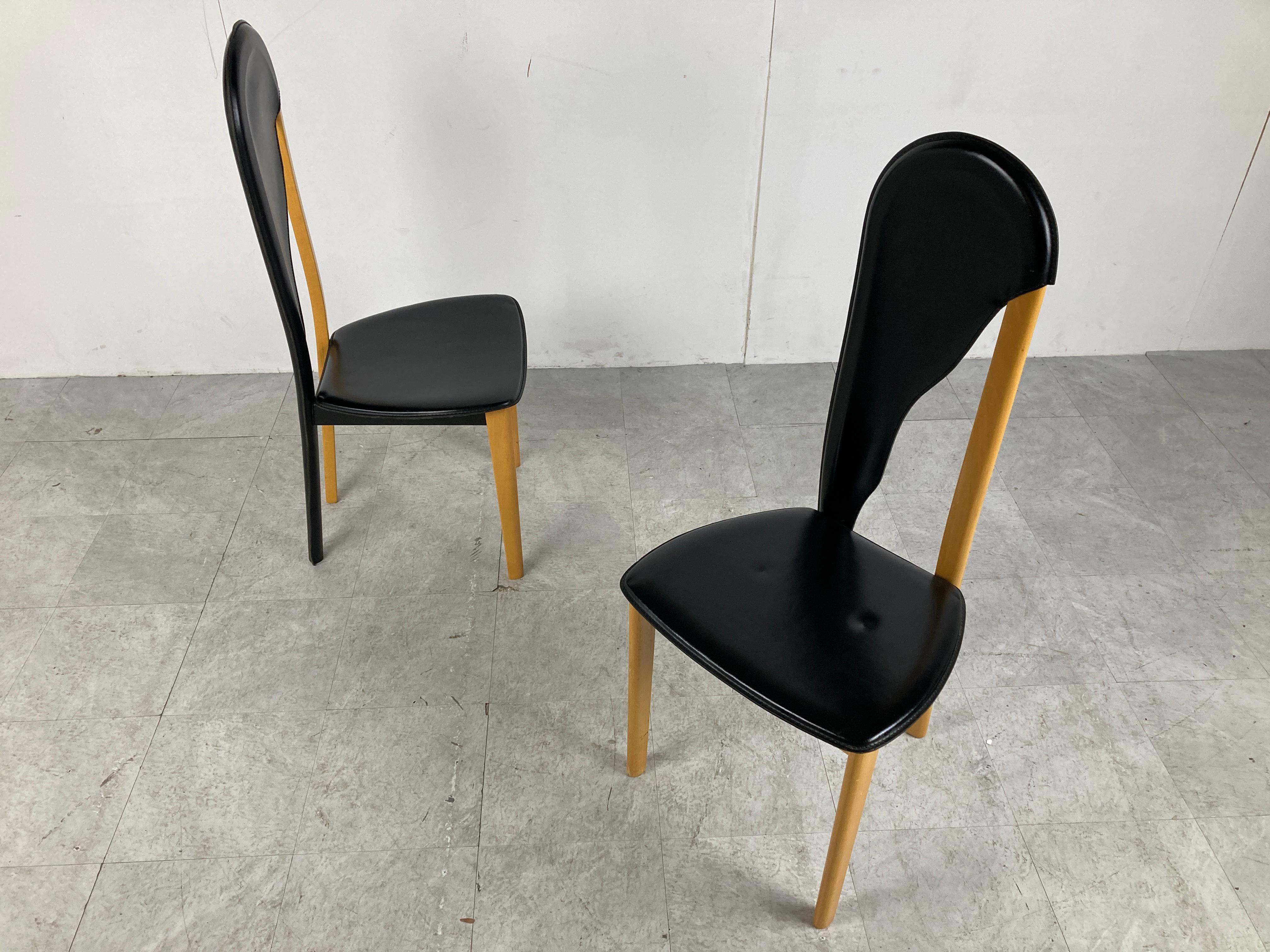 Unique Leather and Wooden Dining Chairs, 1980s 2