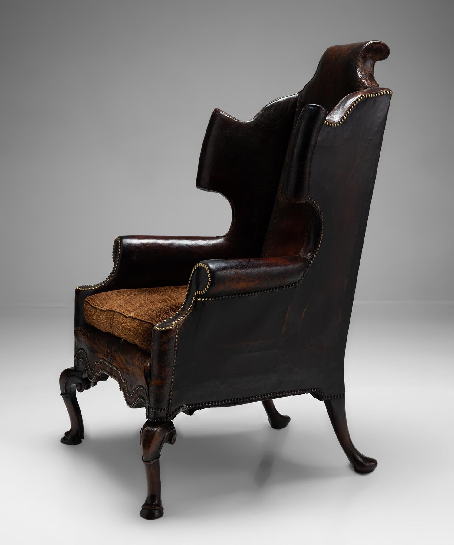 Late 17th Century Monumental Leather Wingback Chair