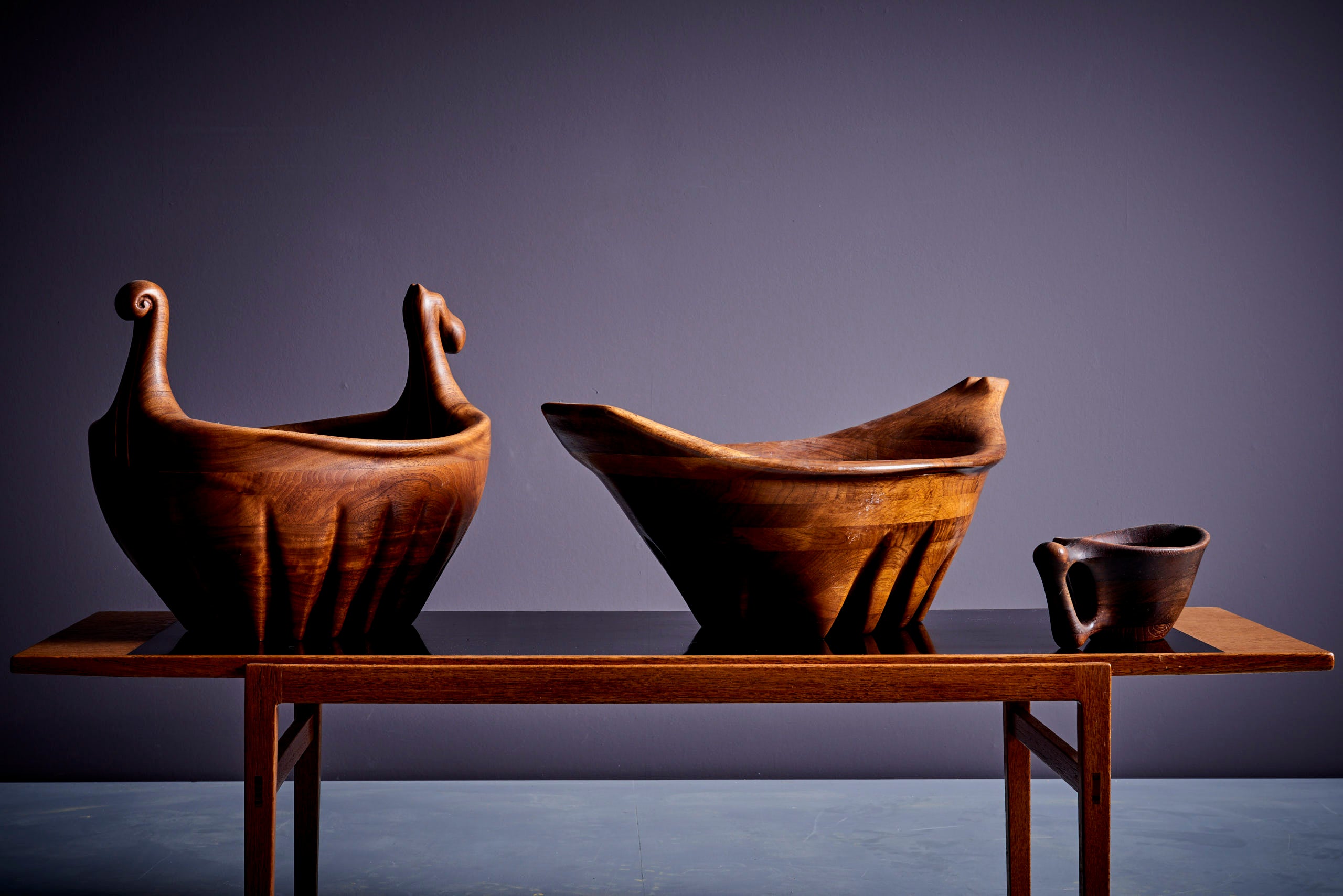 Unique Lee Swennes Studio Set of Two Large Bowl and Cup in Walnut, US, 1960s For Sale