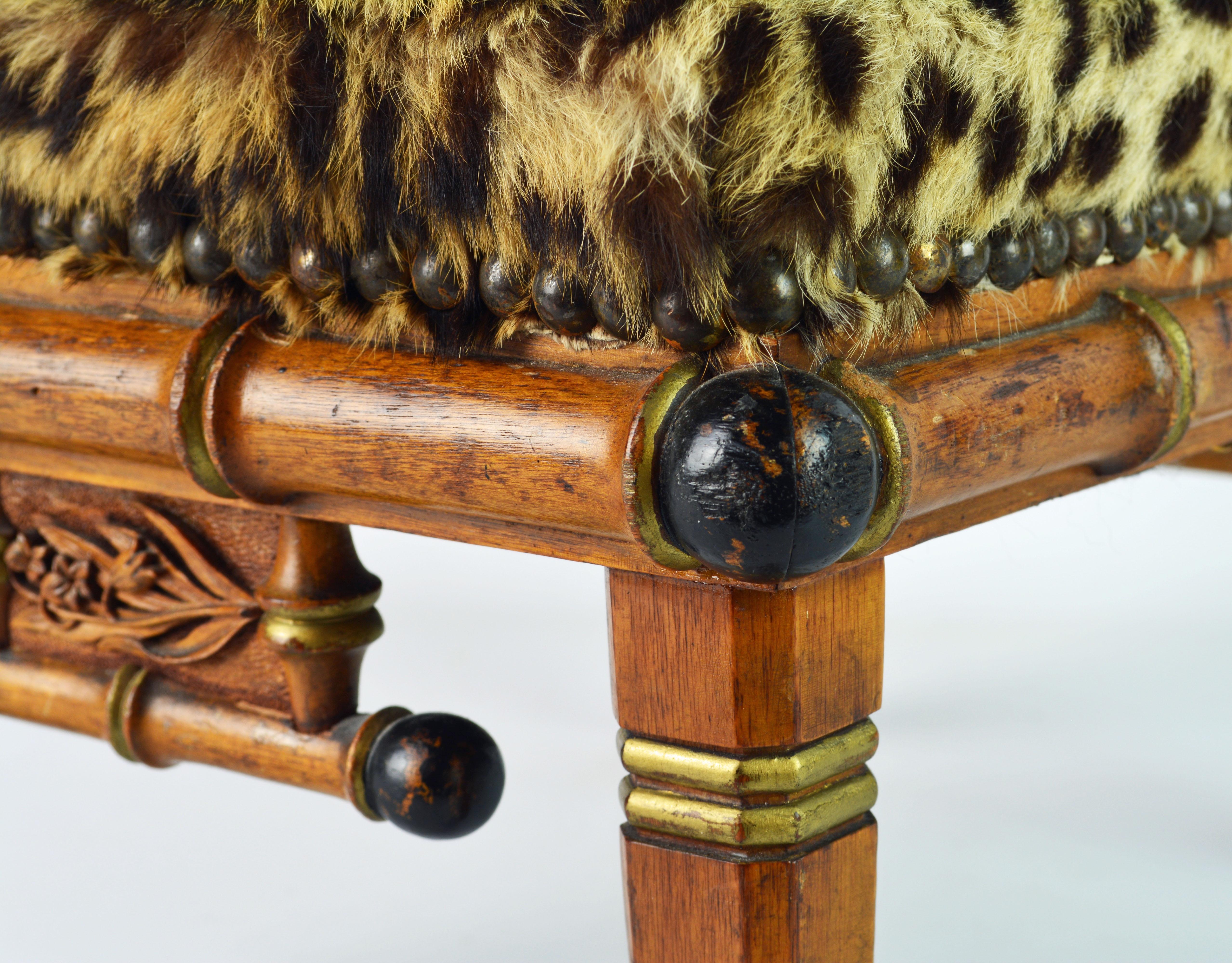 Unique Leopard Covered English Aesthetic Movement Faux Bamboo Footstool 4