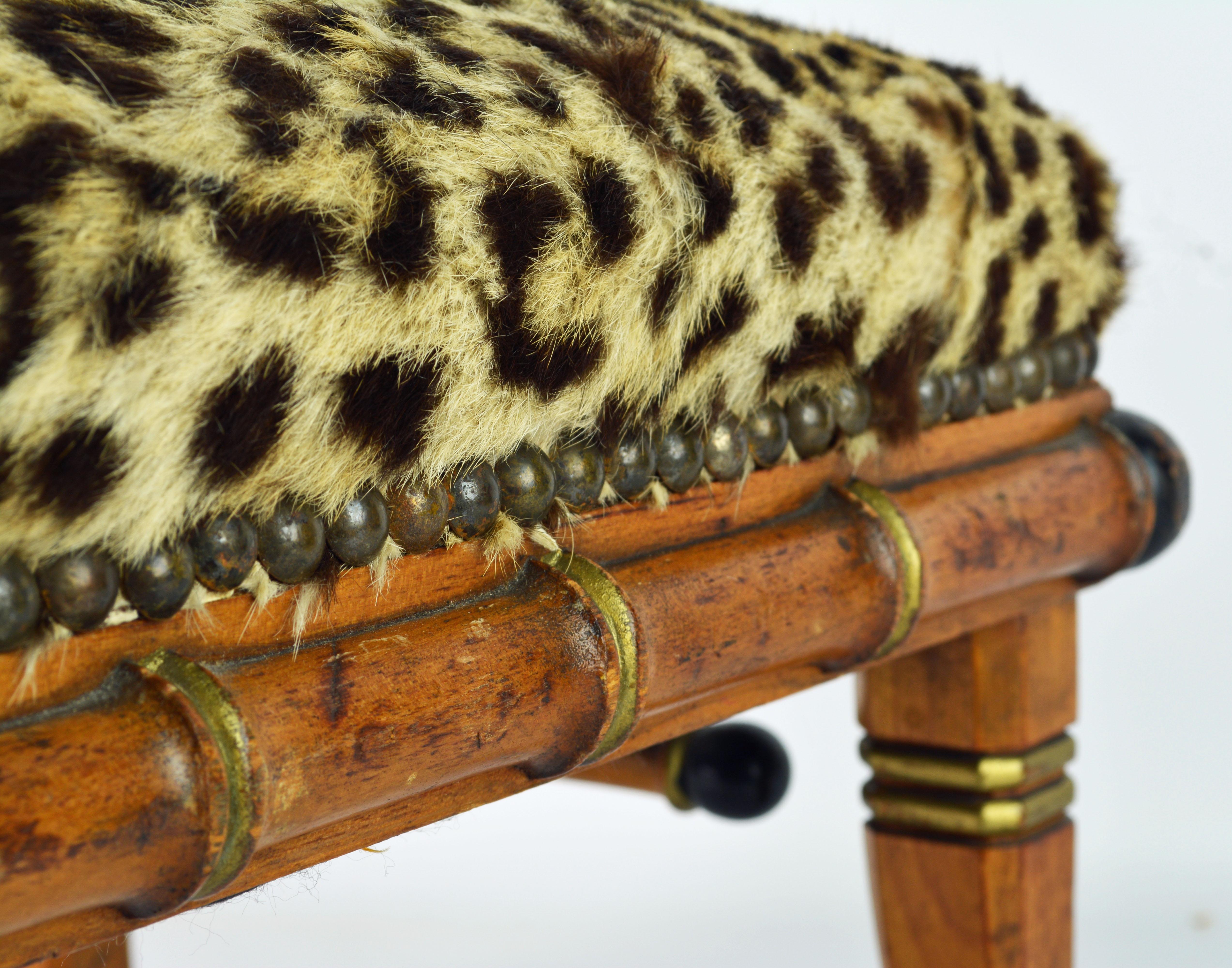 Unique Leopard Covered English Aesthetic Movement Faux Bamboo Footstool 5