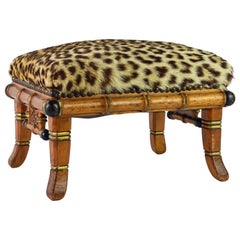 Unique Leopard Covered English Aesthetic Movement Faux Bamboo Footstool
