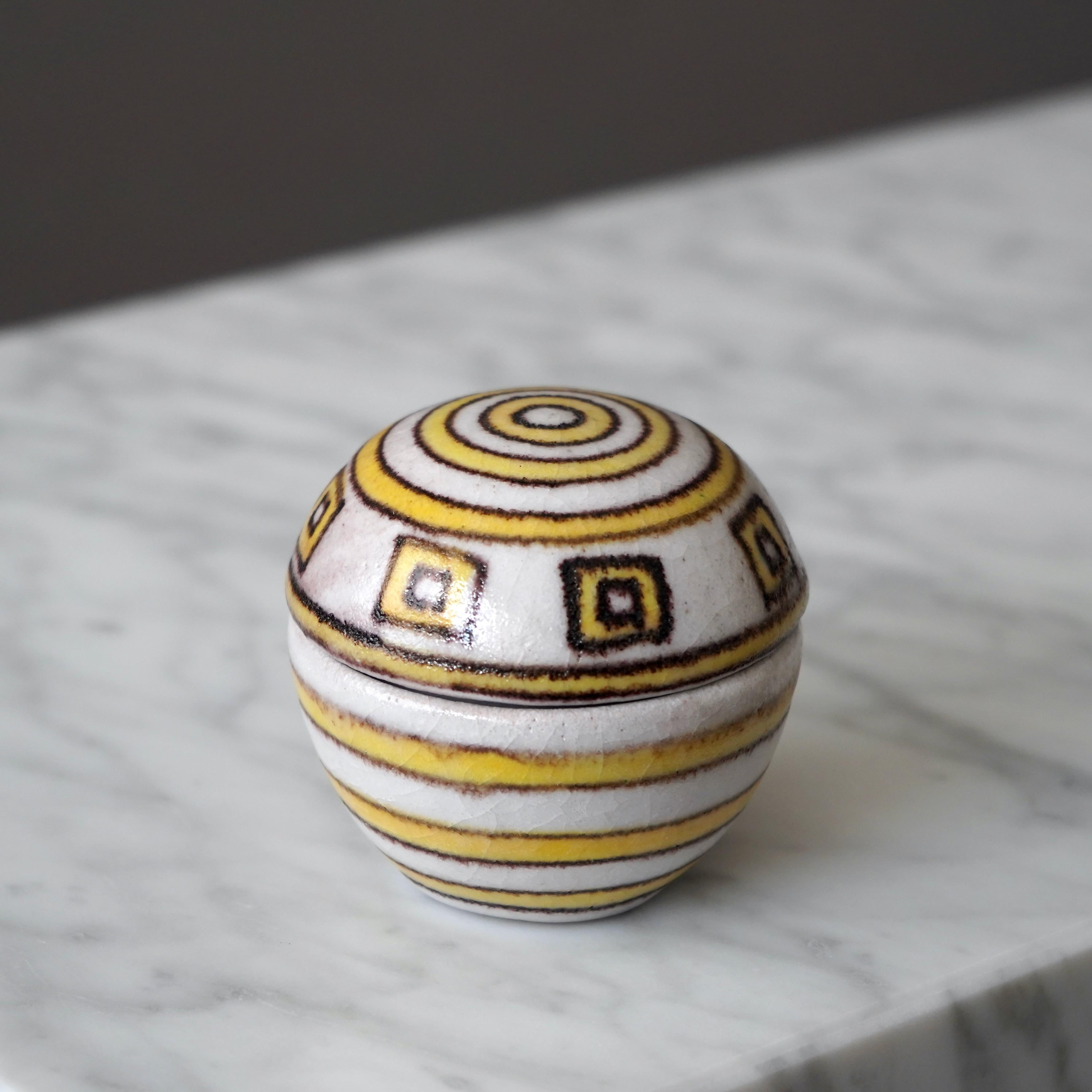 Italian Unique Lidded Ceramic Boxes by Guido Gambone. Florence, Italy, 1950s