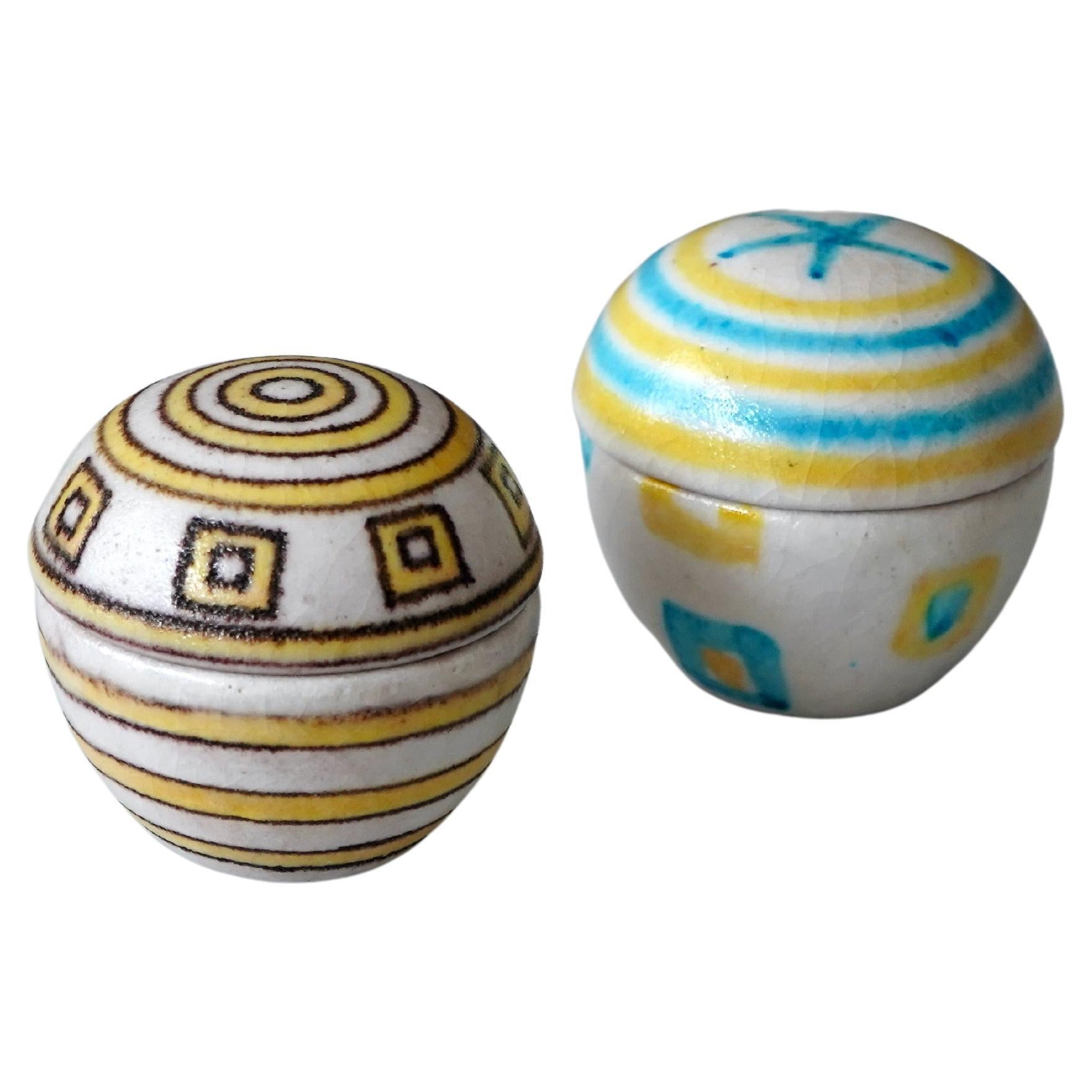 Unique Lidded Ceramic Boxes by Guido Gambone. Florence, Italy, 1950s For Sale