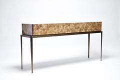 Console "JAYA" in bronzo con gambe e piano in guscio d'uovo bruciato, pezzo unico in edizione limitata, firmata Reda Amalou Design
