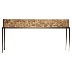 Console "JAYA" in bronzo con gambe e piano in guscio d'uovo bruciato, pezzo unico in edizione limitata, firmata Reda Amalou Design