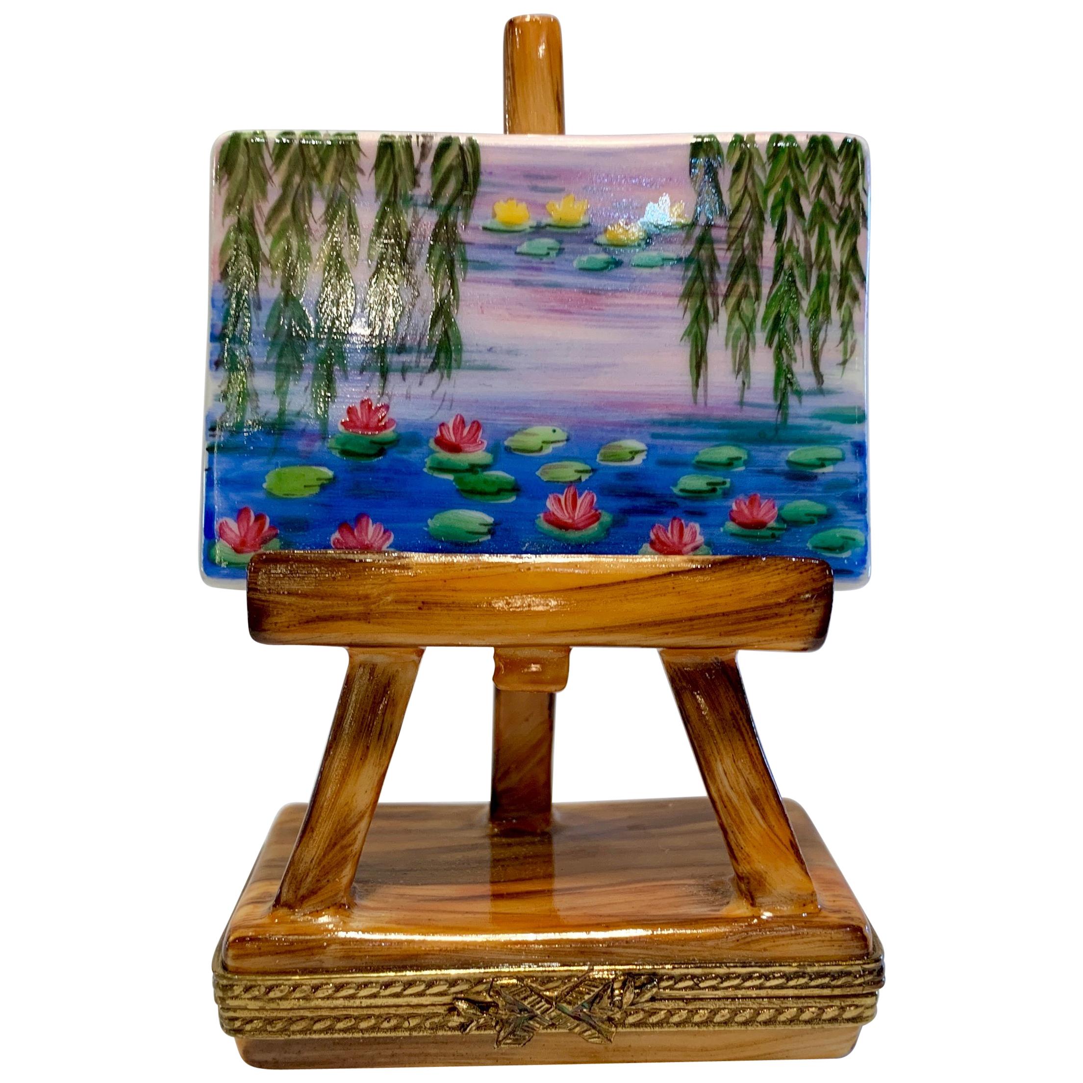 Unique Limoges “Claude Monet Nympheas, 1920” Porcelain Painting on Easel Box