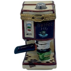 Vintage Unique Limoges France Hand Painted Coffee Espresso Maker Porcelain Trinket Box