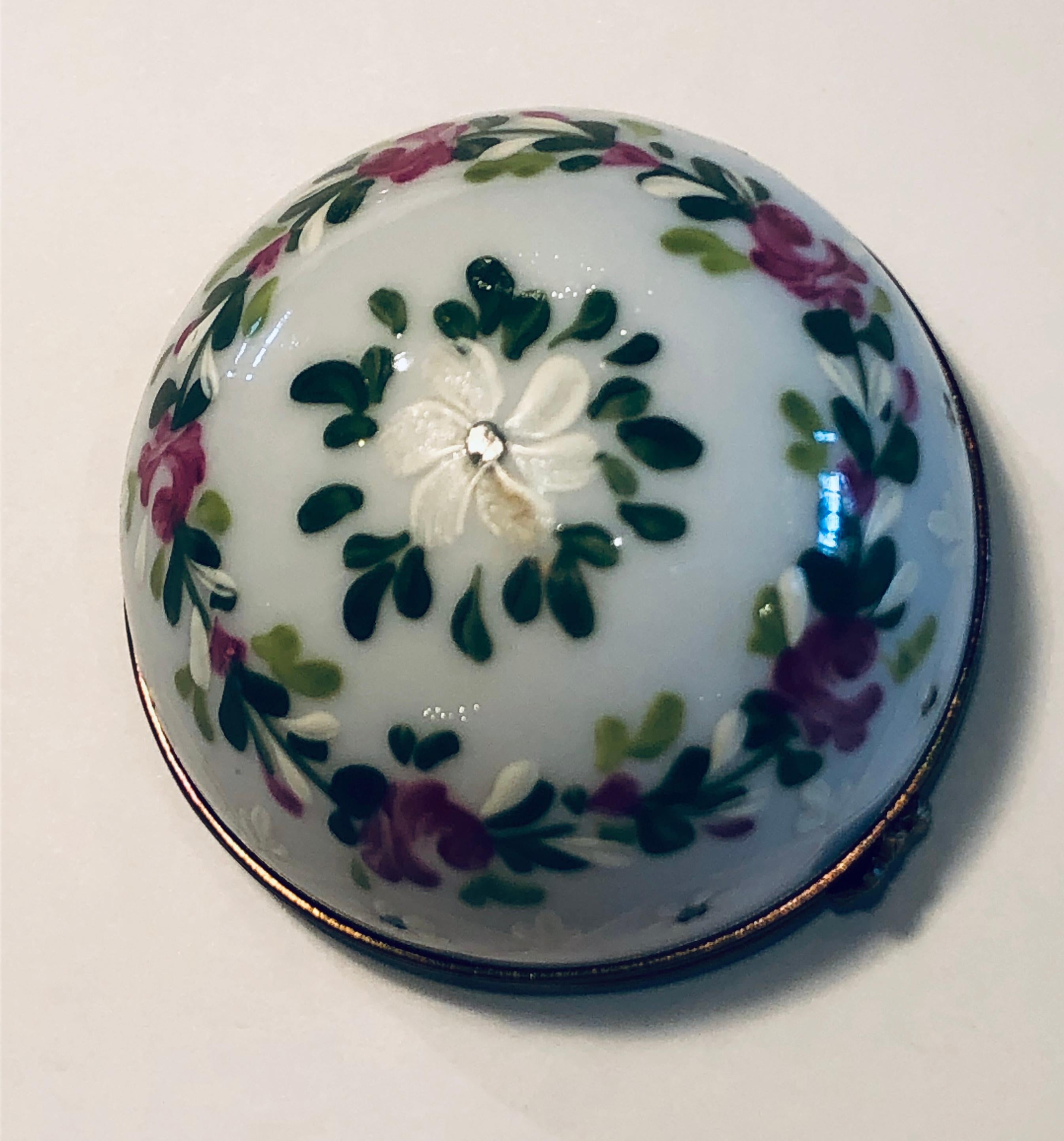 French Unique Limoges France Hand Painted Porcelain Rose Flower Bouquet Filled Dome Box