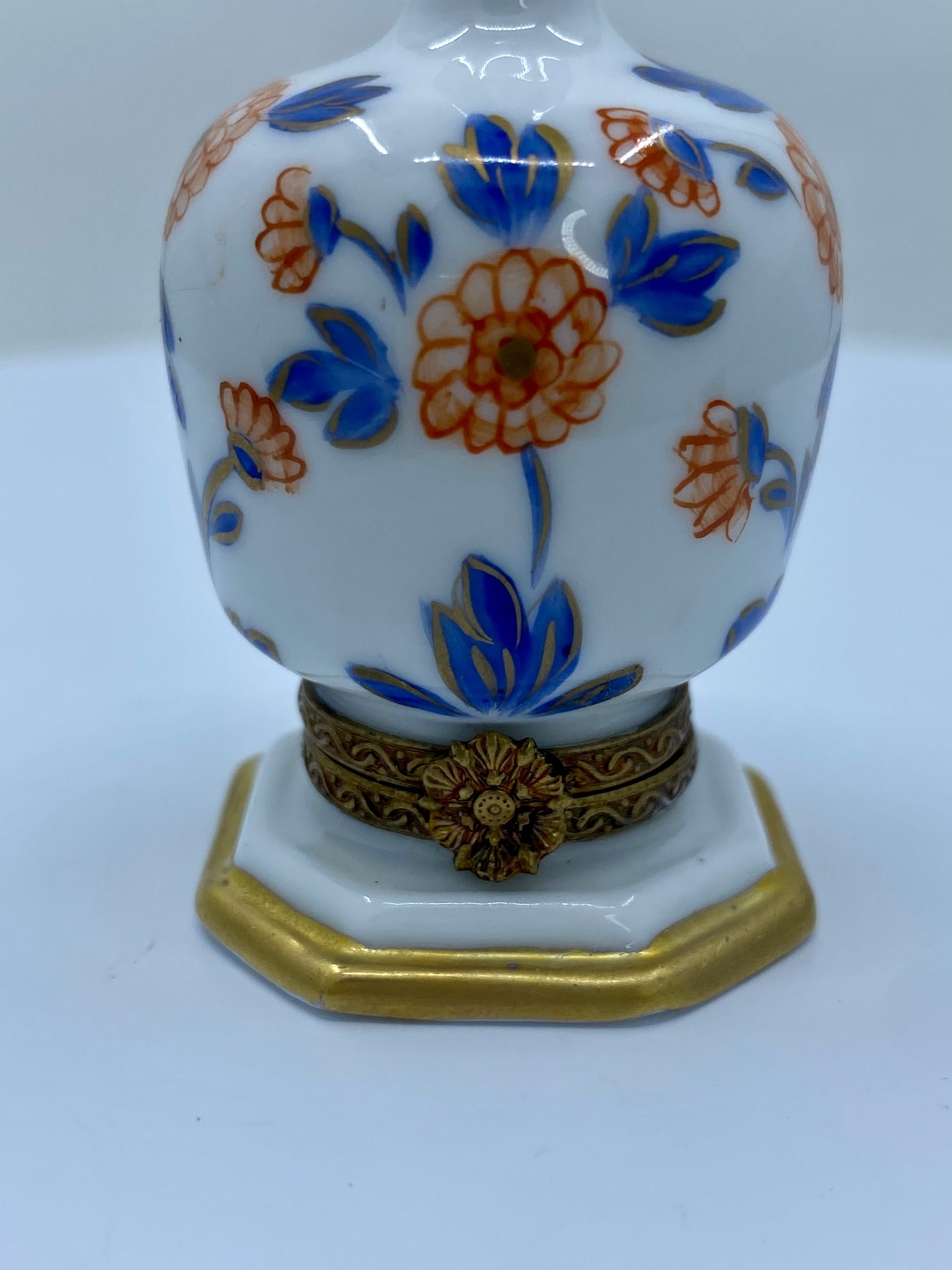Hand-Painted Unique Limoges France Hand Painted Porcelain Vase Trinket Box with Floral Motif For Sale