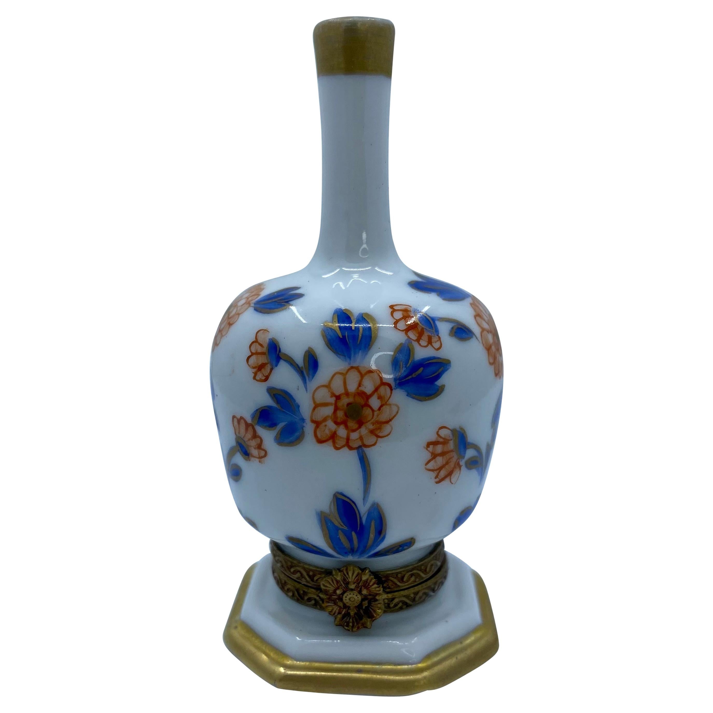 Unique Limoges France Hand Painted Porcelain Vase Trinket Box with Floral Motif For Sale