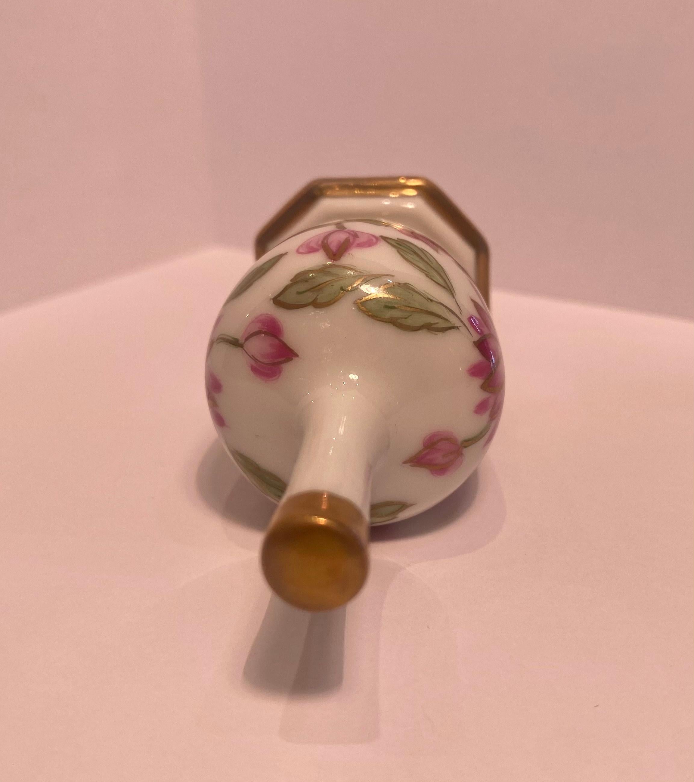French Provincial Unique Limoges France Hand Painted Porcelain Vase Trinket Box with Lotus Flowers For Sale
