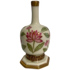 Unique Limoges France Hand Painted Porcelain Vase Trinket Box with Lotus Flowers