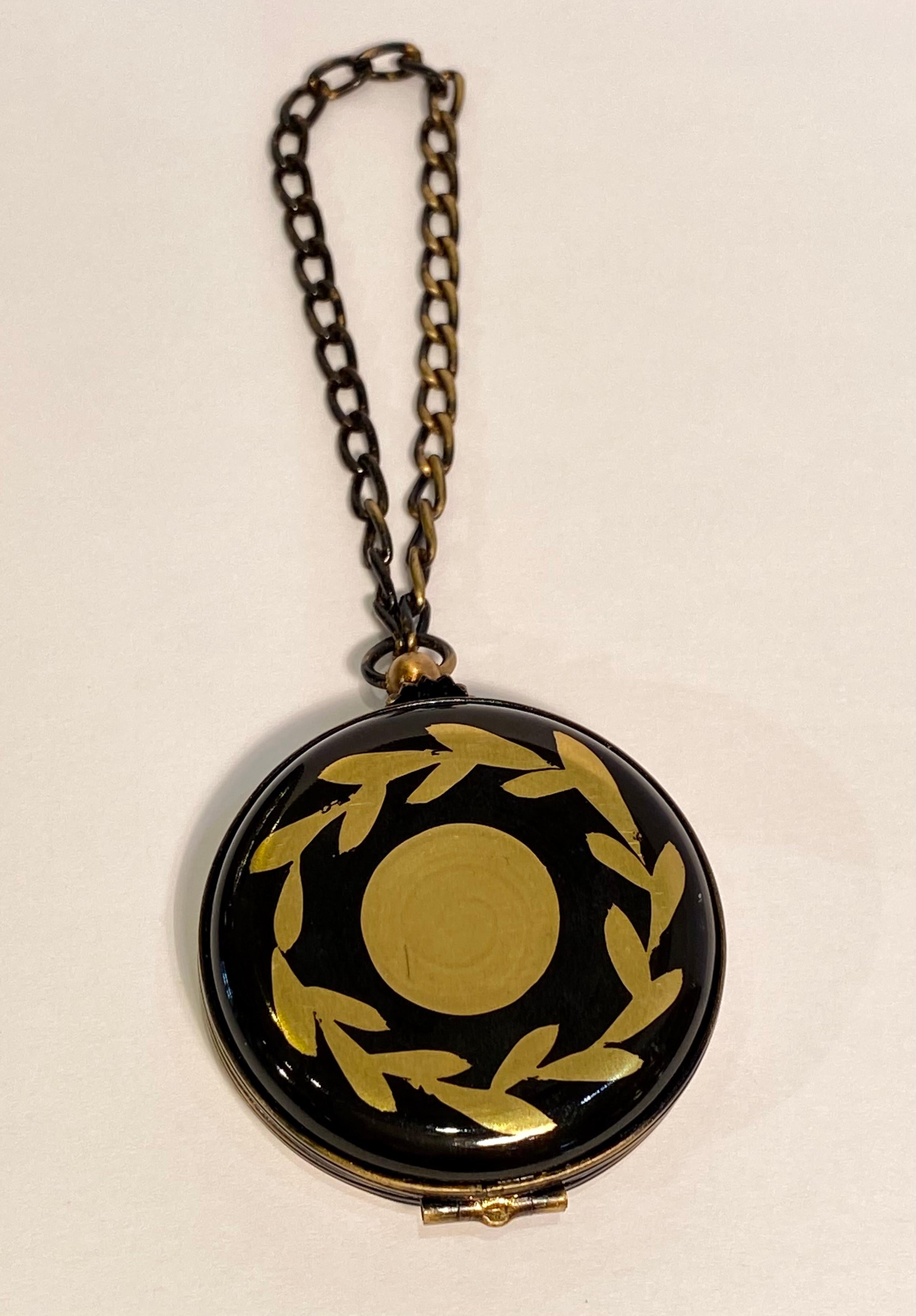 Hand-Painted Unique Limoges France Pocket Watch Time for Celebration Trinket Box with Chain