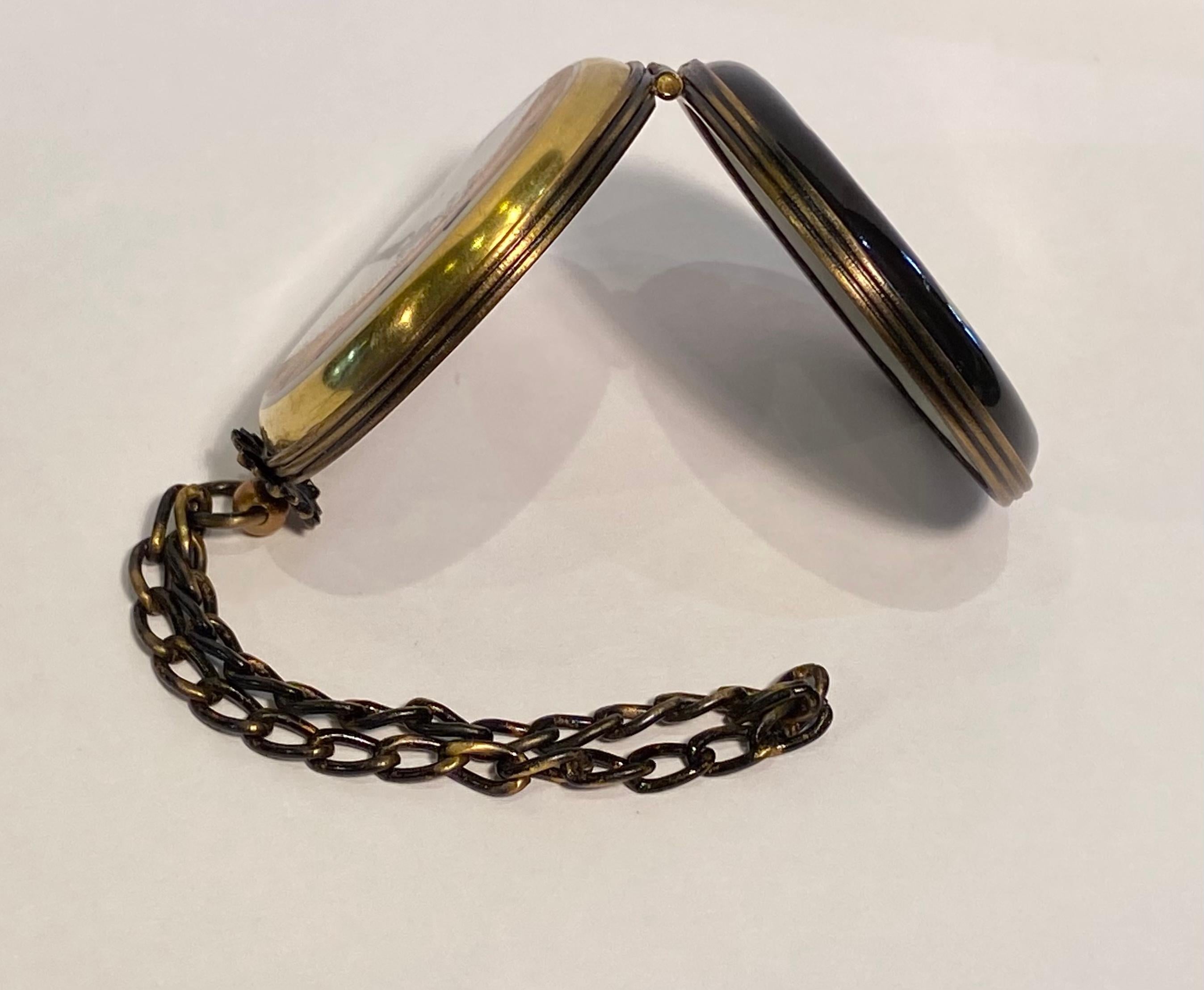20th Century Unique Limoges France Pocket Watch Time for Celebration Trinket Box with Chain