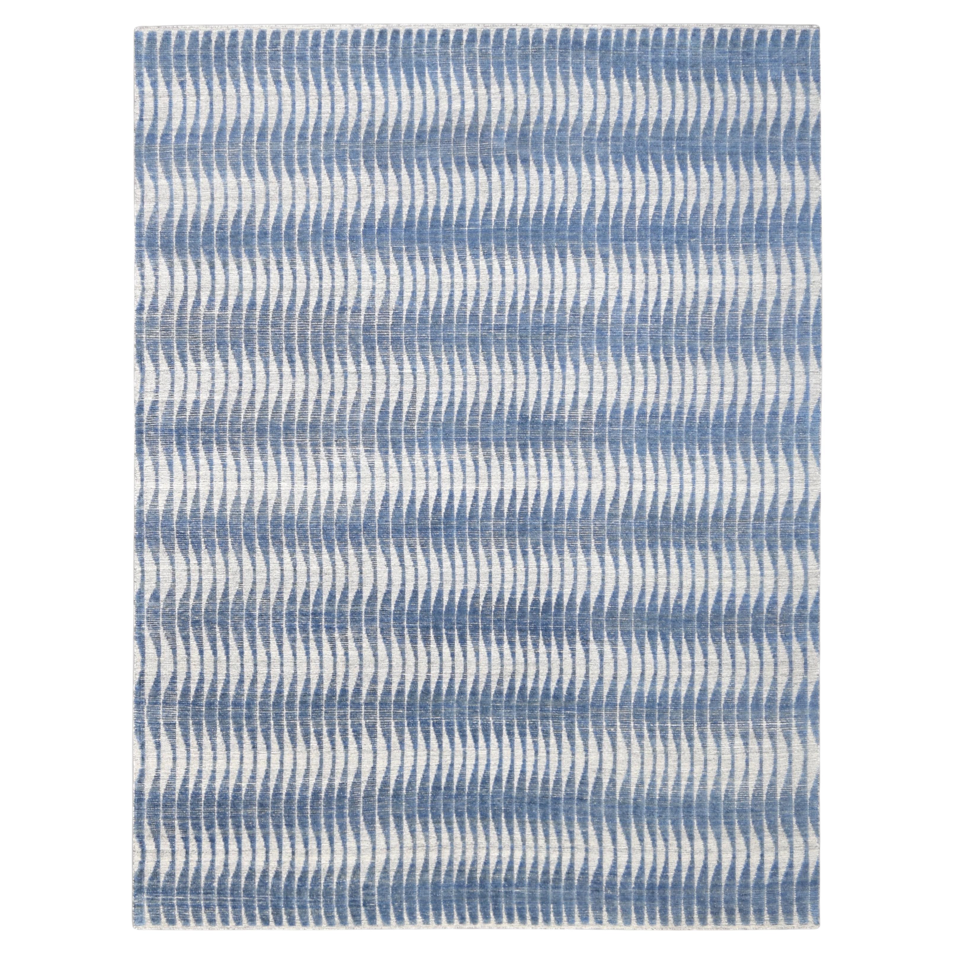 Unique Linear Wave Patterned Wool Rug 8'8''x11'5''