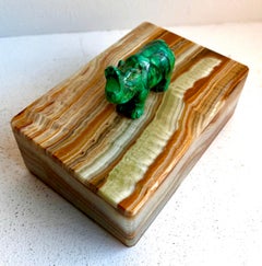 Unique Lined Onyx Jewelry Box with Malachite Hippopotamus, circa 1960's