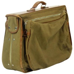 Antique Unique Linen and Leather Travel Wardrobe, Czechoslovakia, circa 1920