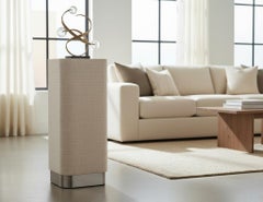 Unique Linen Wrapped Pedestal Stand with Metal Base