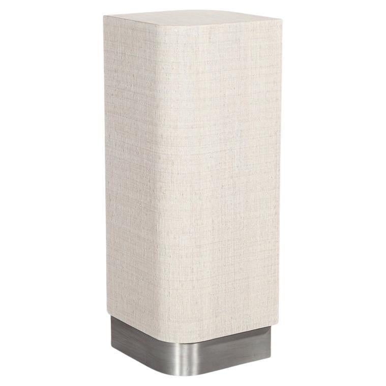 Unique Linen Wrapped Pedestal Stand with Metal Base For Sale